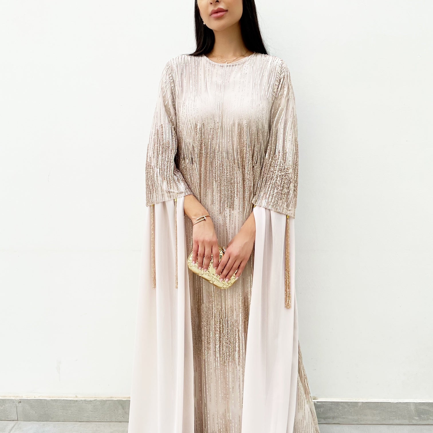 RAM21 ELENA ROSE GOLD TULLE & CHIFFON KAFTAN
