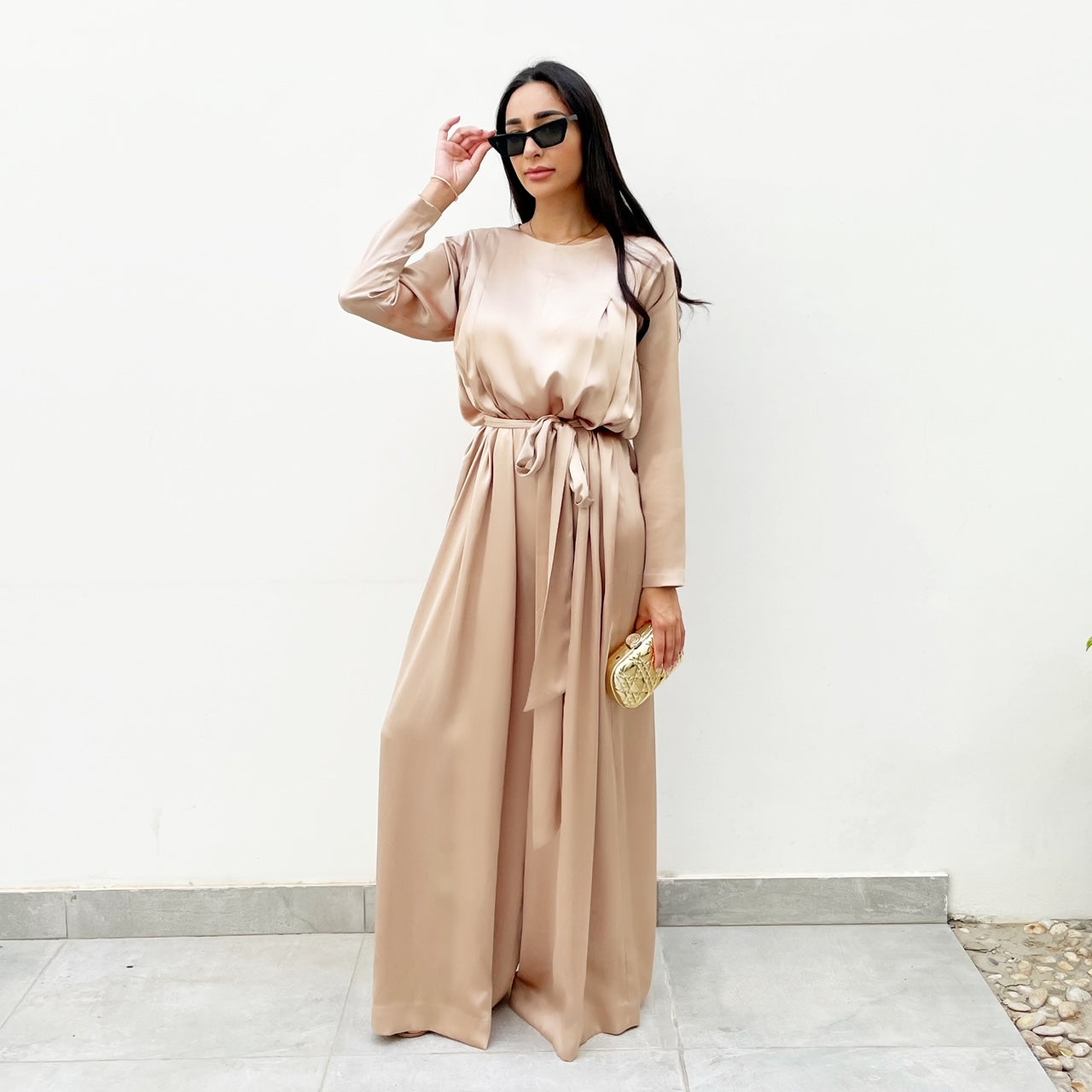 RAM21 DUSTY GOLD MATT SATIN WIDE LEG JUMPSUIT