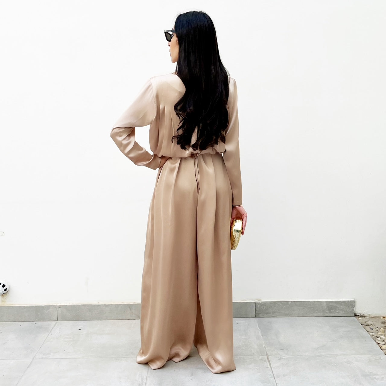 RAM21 DUSTY GOLD MATT SATIN WIDE LEG JUMPSUIT