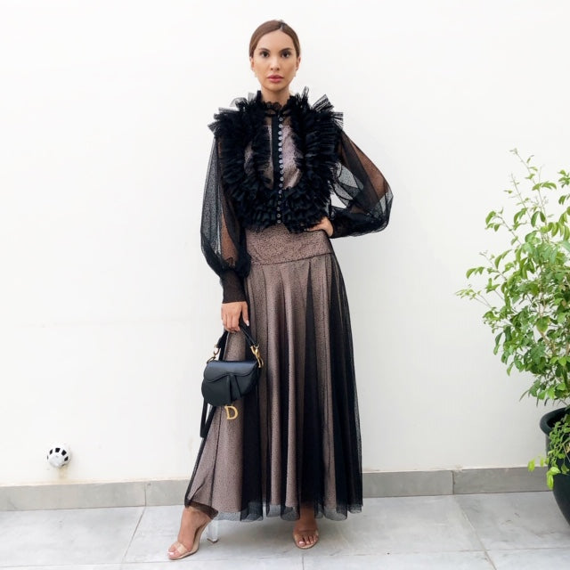 AW19 TULLE SHEER RUFFLES BLOUSE