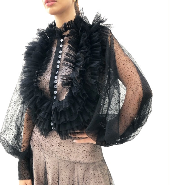 AW19 TULLE SHEER RUFFLES BLOUSE