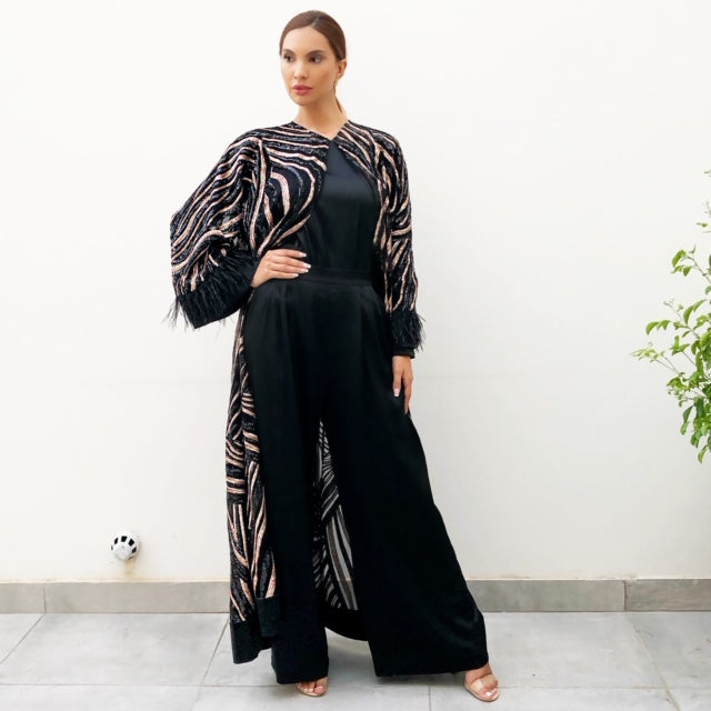 AW19 MARIAM TULLE WITH SEQUINS IN ROSE GOLD & BLACK EVENING ABAYA