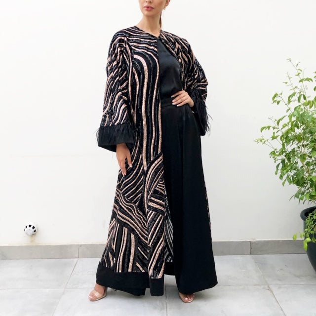 AW19 MARIAM TULLE WITH SEQUINS IN ROSE GOLD & BLACK EVENING ABAYA