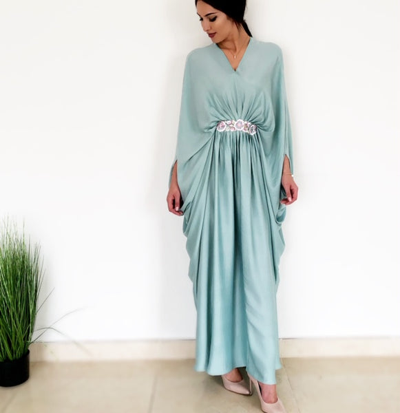 AW18 SILK KAFTAN WITH EMBROIDERED ROSES