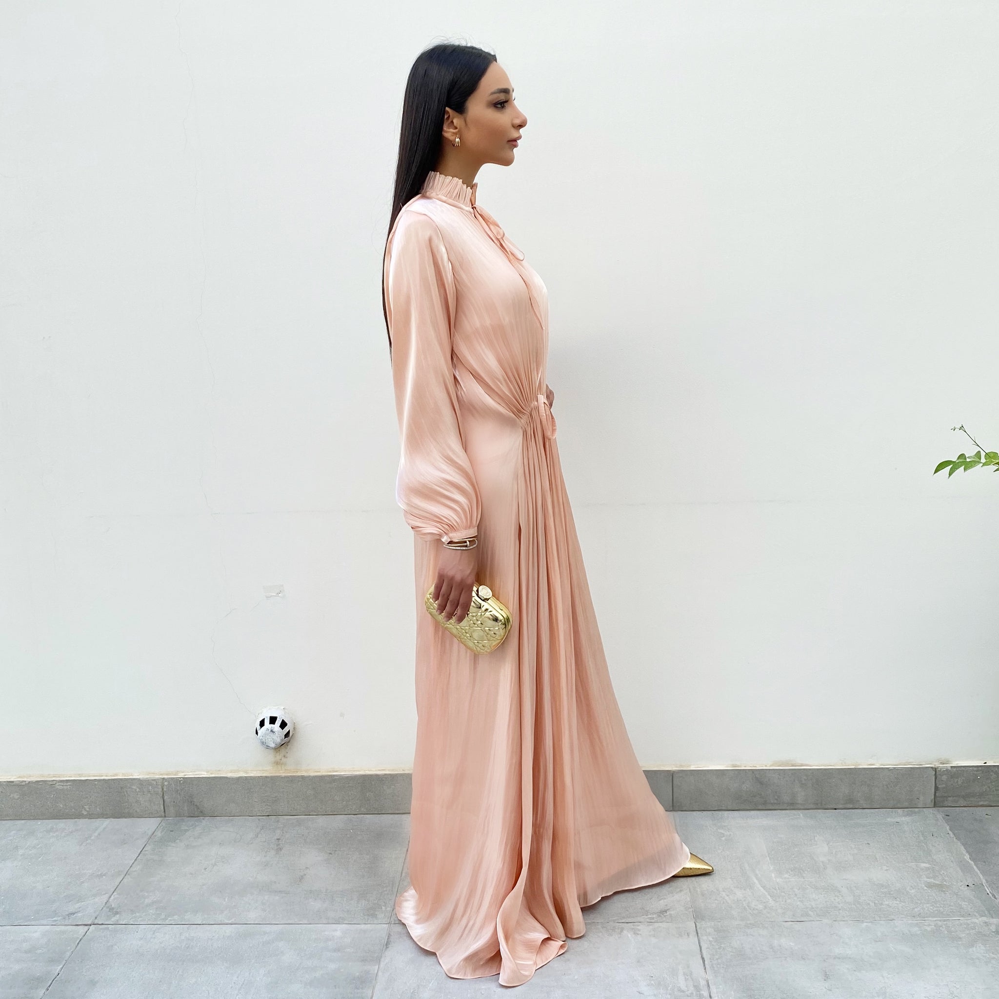 RAM 20 CRUSHED SILK CORAL MAXI DRESS