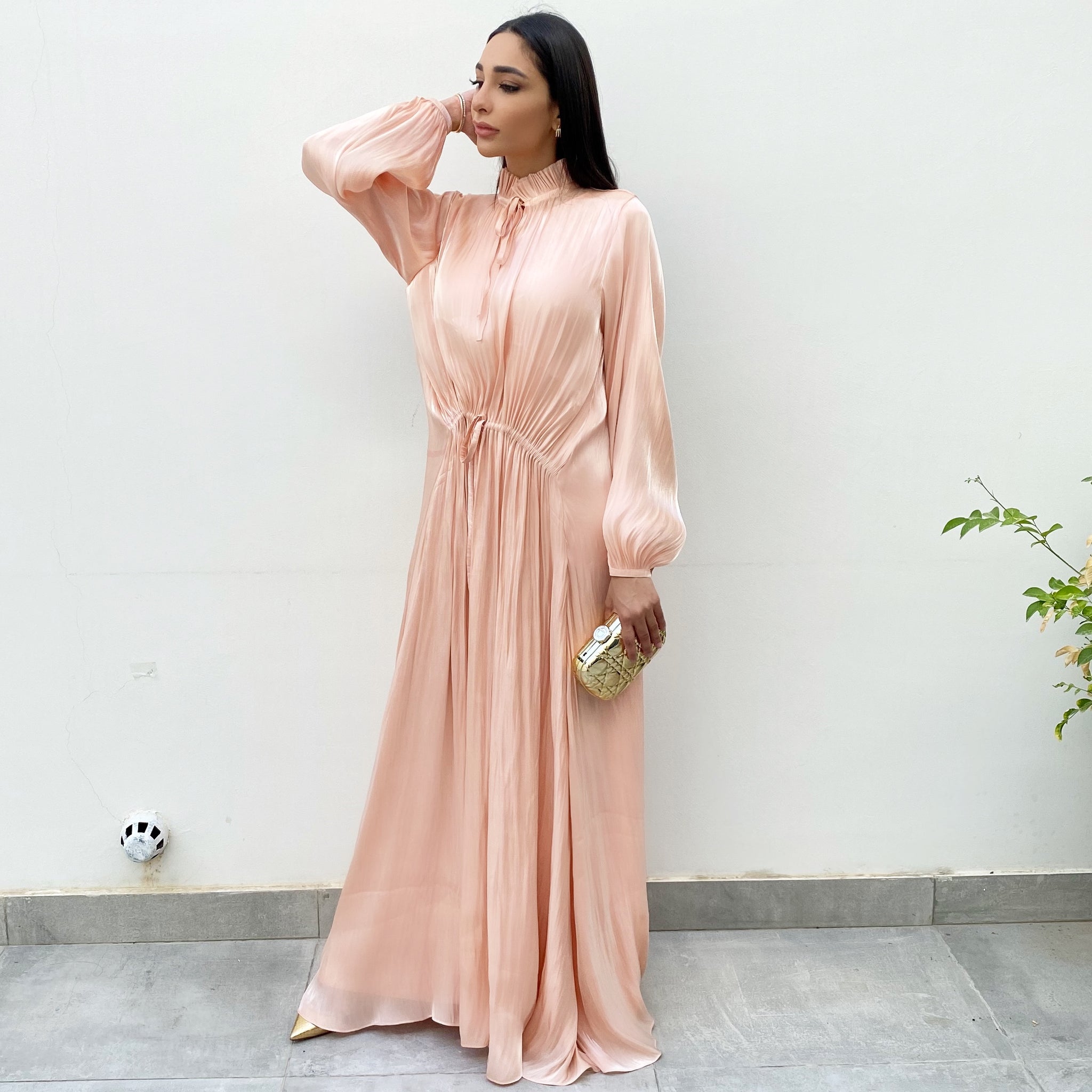 RAM 20 CRUSHED SILK CORAL MAXI DRESS