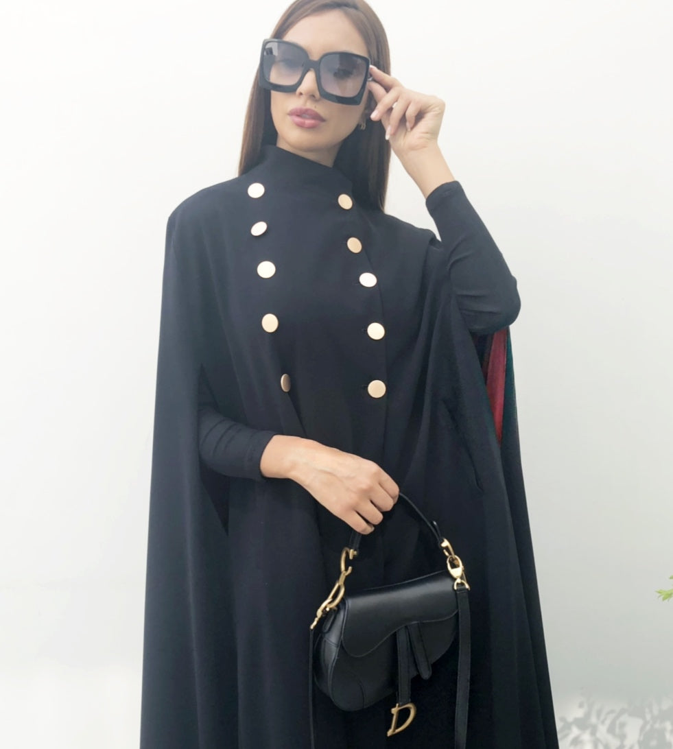 AW19 DOUBLE BREASTED GRADUATED BLACK CAPE