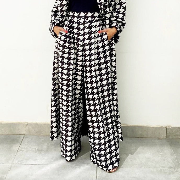 AW19 ELEGANT WIDE LEG HOUNDSTOOTH TROUSERS
