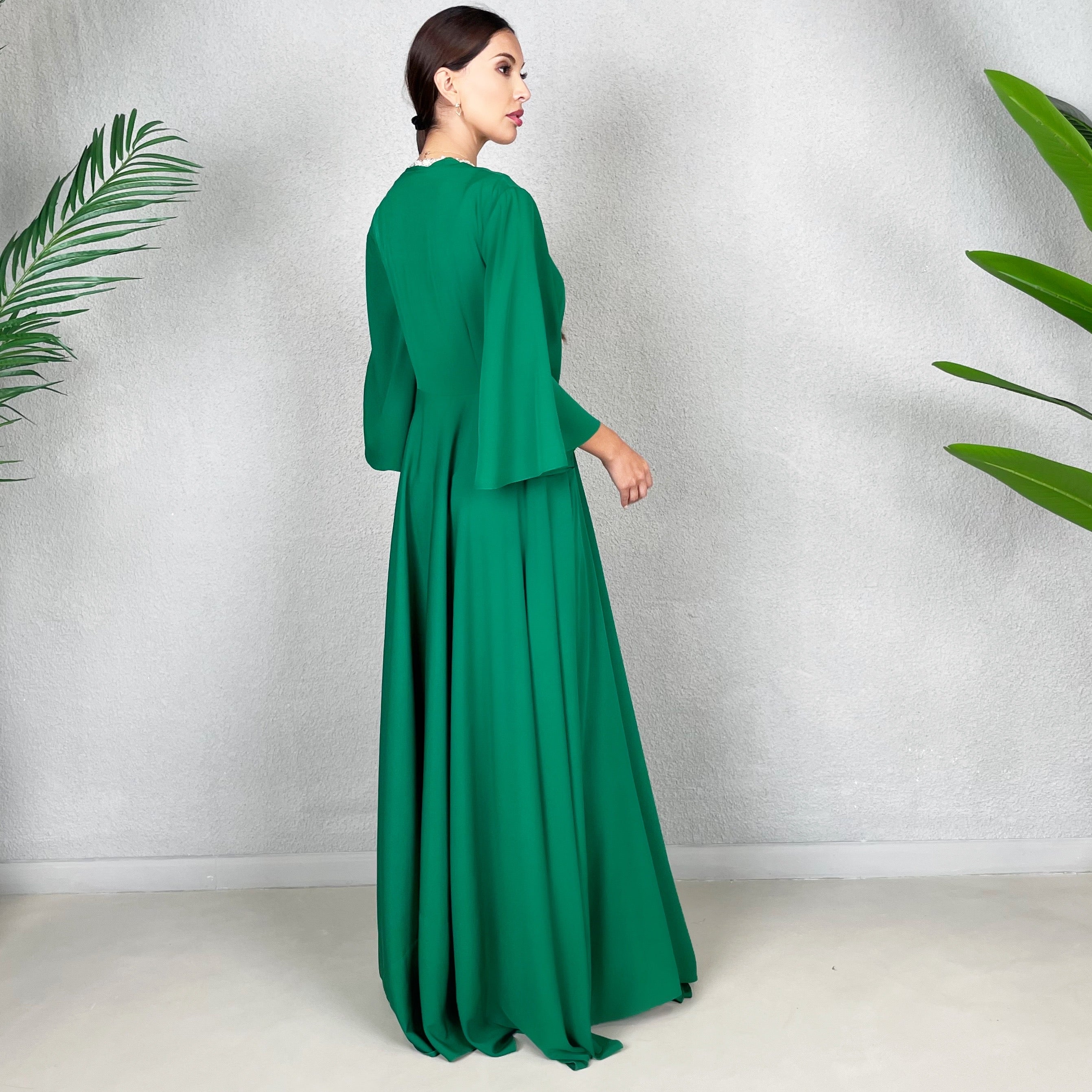EMMA EMERALD GREEN MATT SATIN EMPIRE LINE DRESS