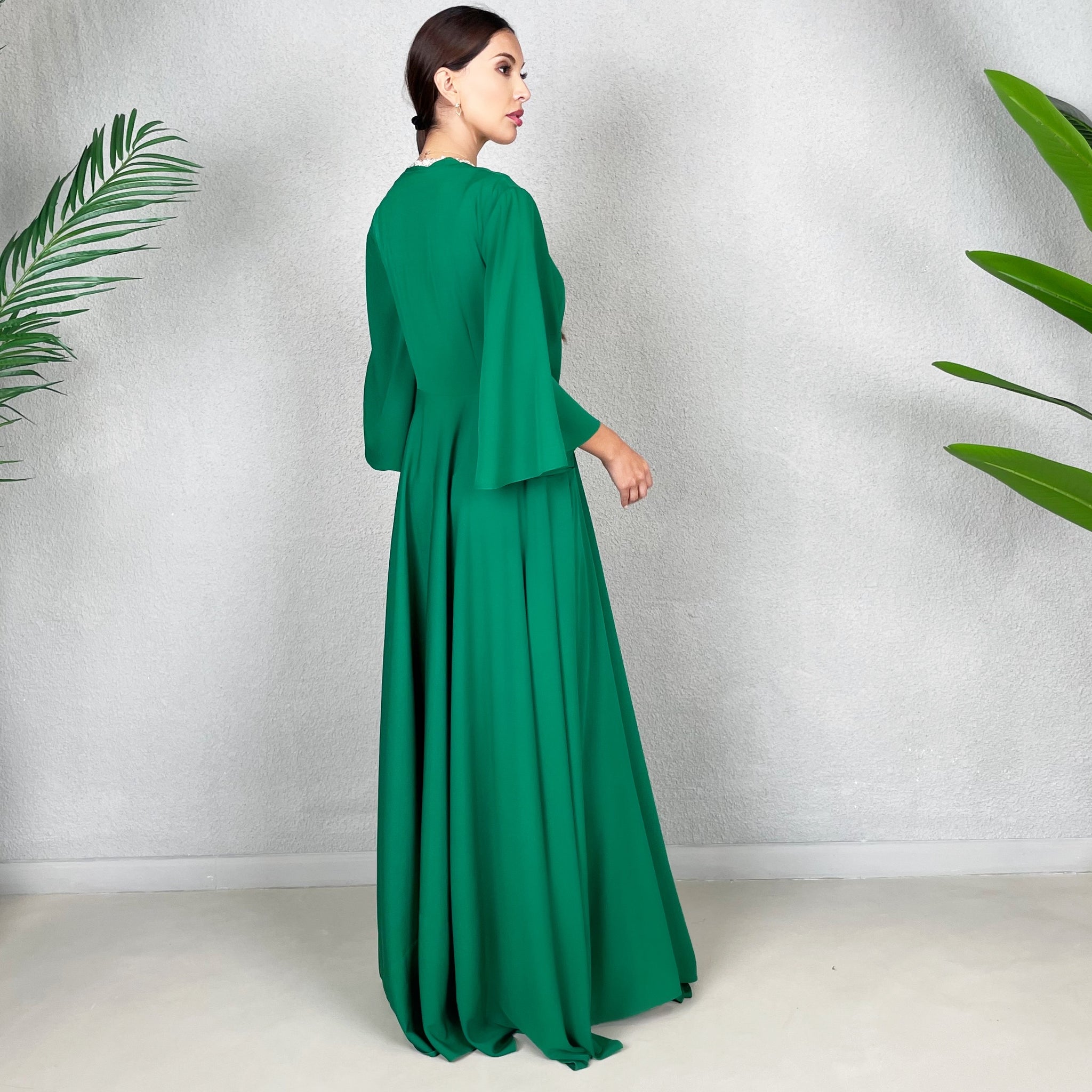 RAM22 EMMA EMERALD GREEN MATT SATIN EMPIRE LINE DRESS