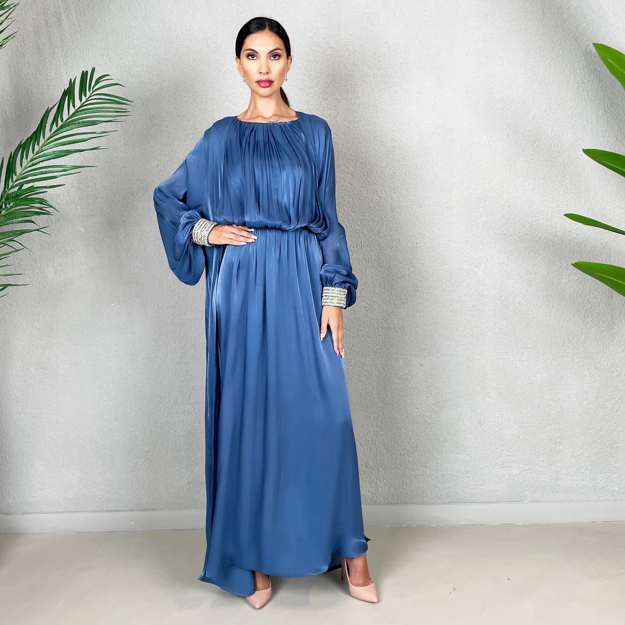 RAM22 BLUE SILK ORGANZA EVENING ABAYA
