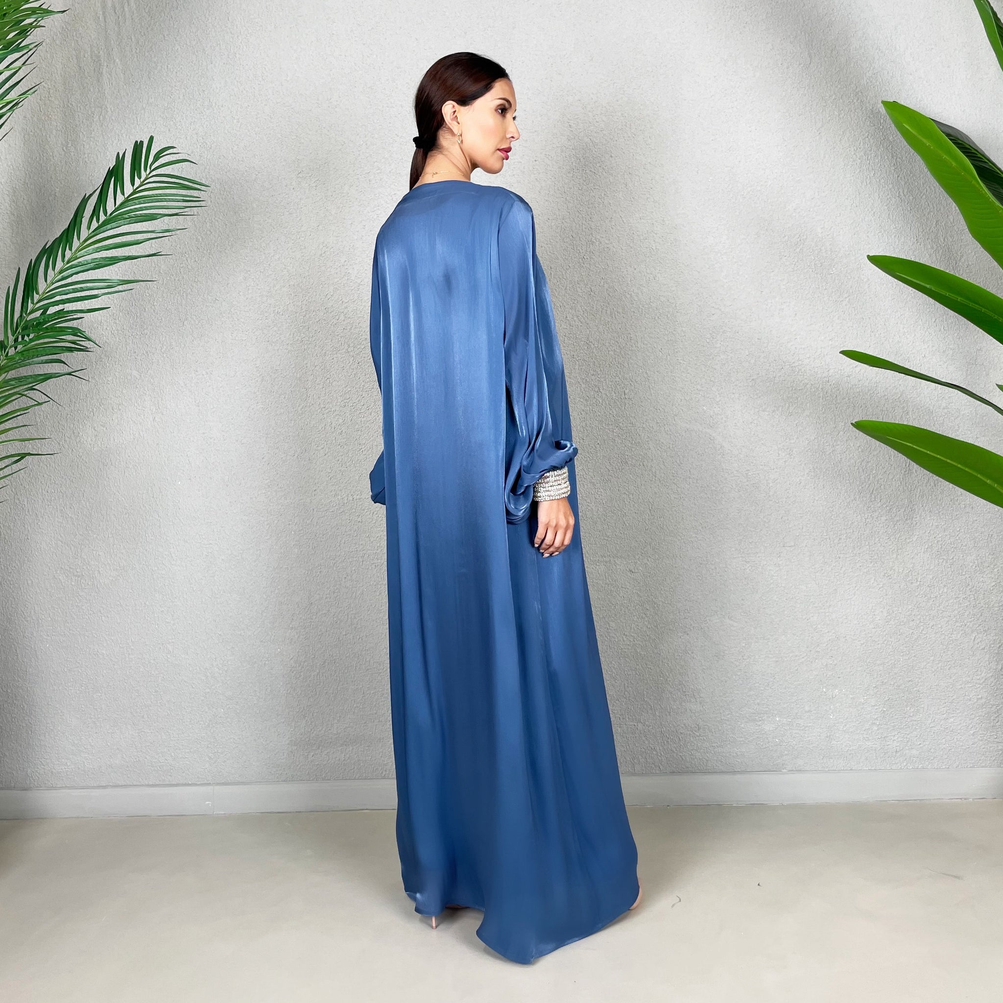 RAM22 BLUE SILK ORGANZA EVENING ABAYA