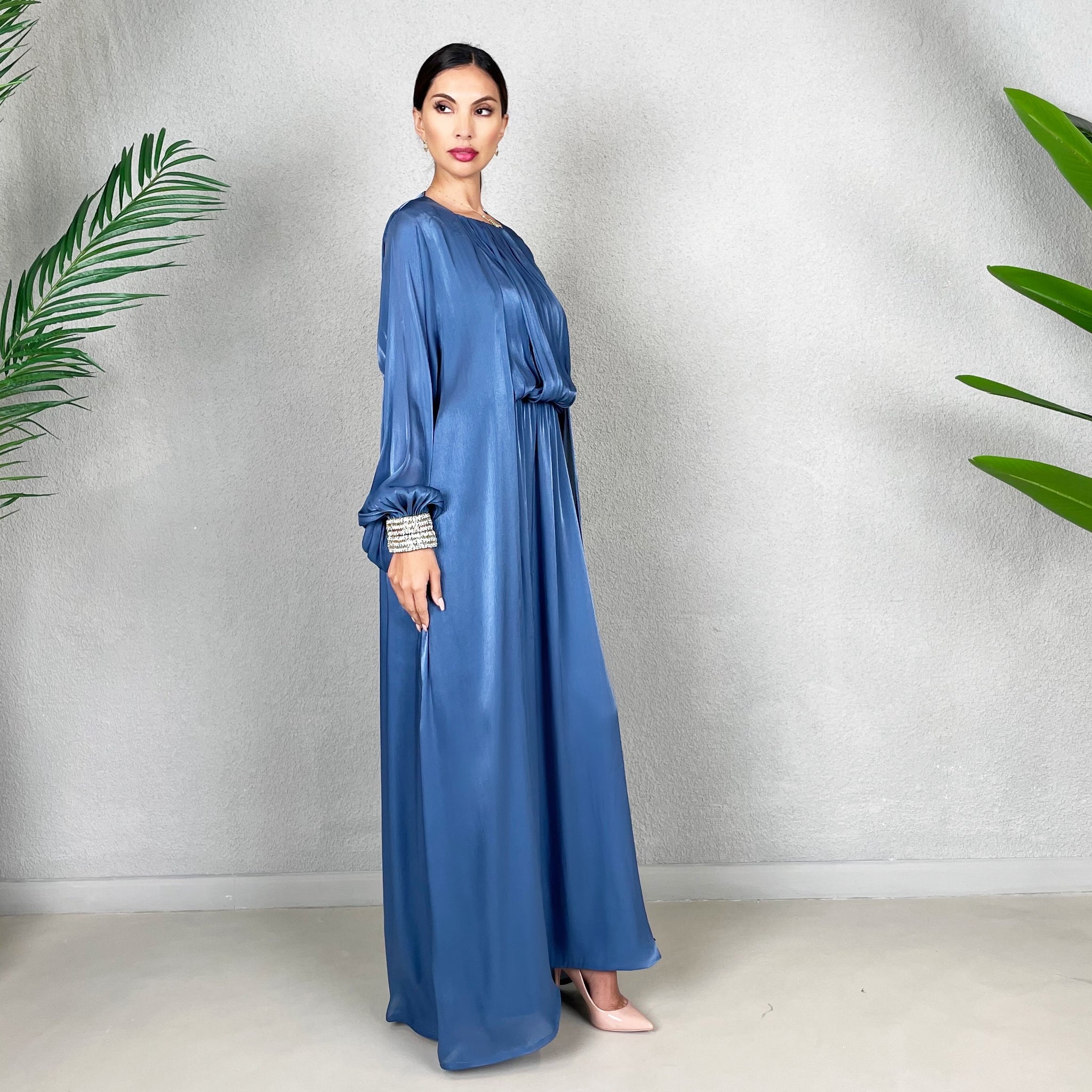 RAM22 BLUE SILK ORGANZA EVENING ABAYA