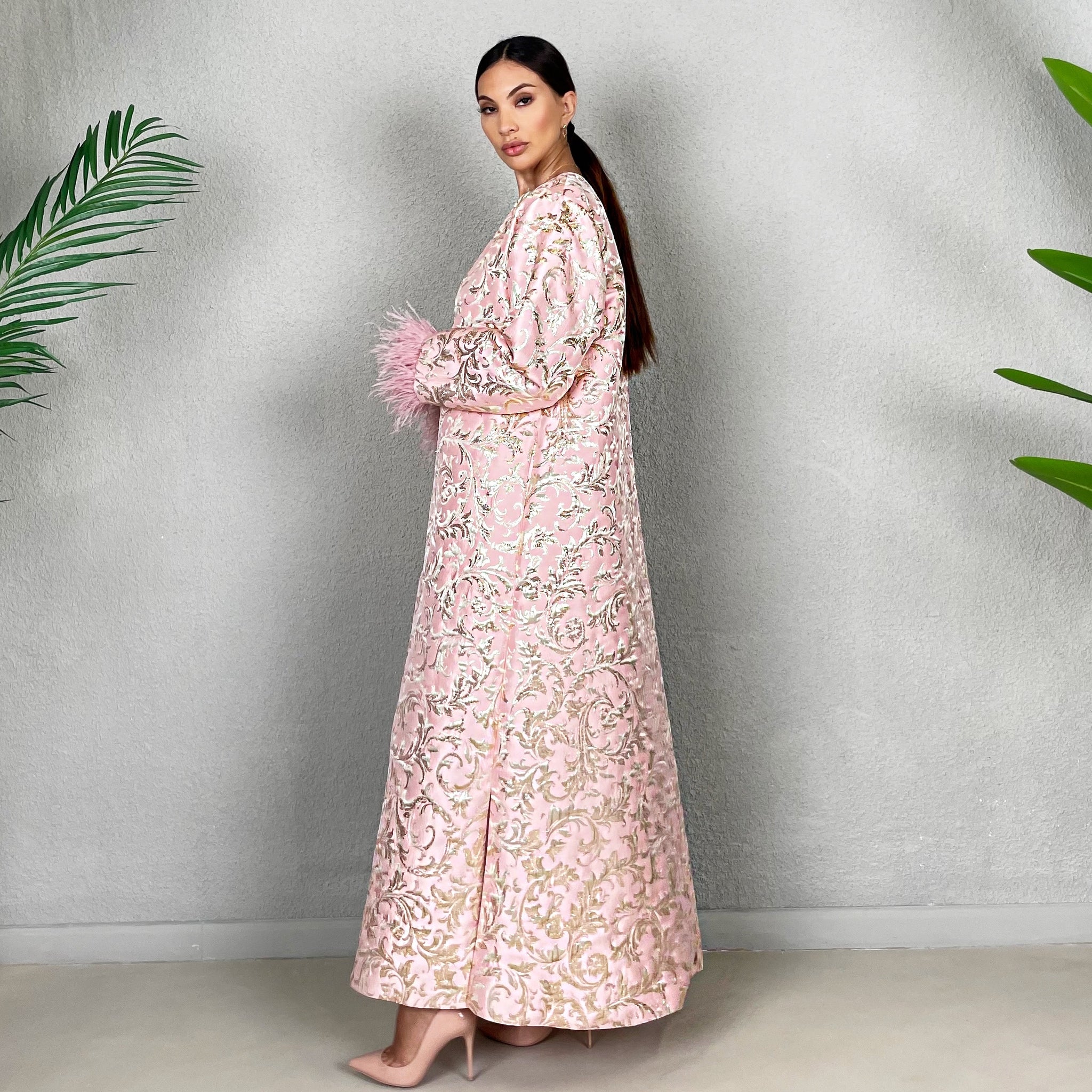 RAM22 BLUSH PINK BROCADE ABAYA