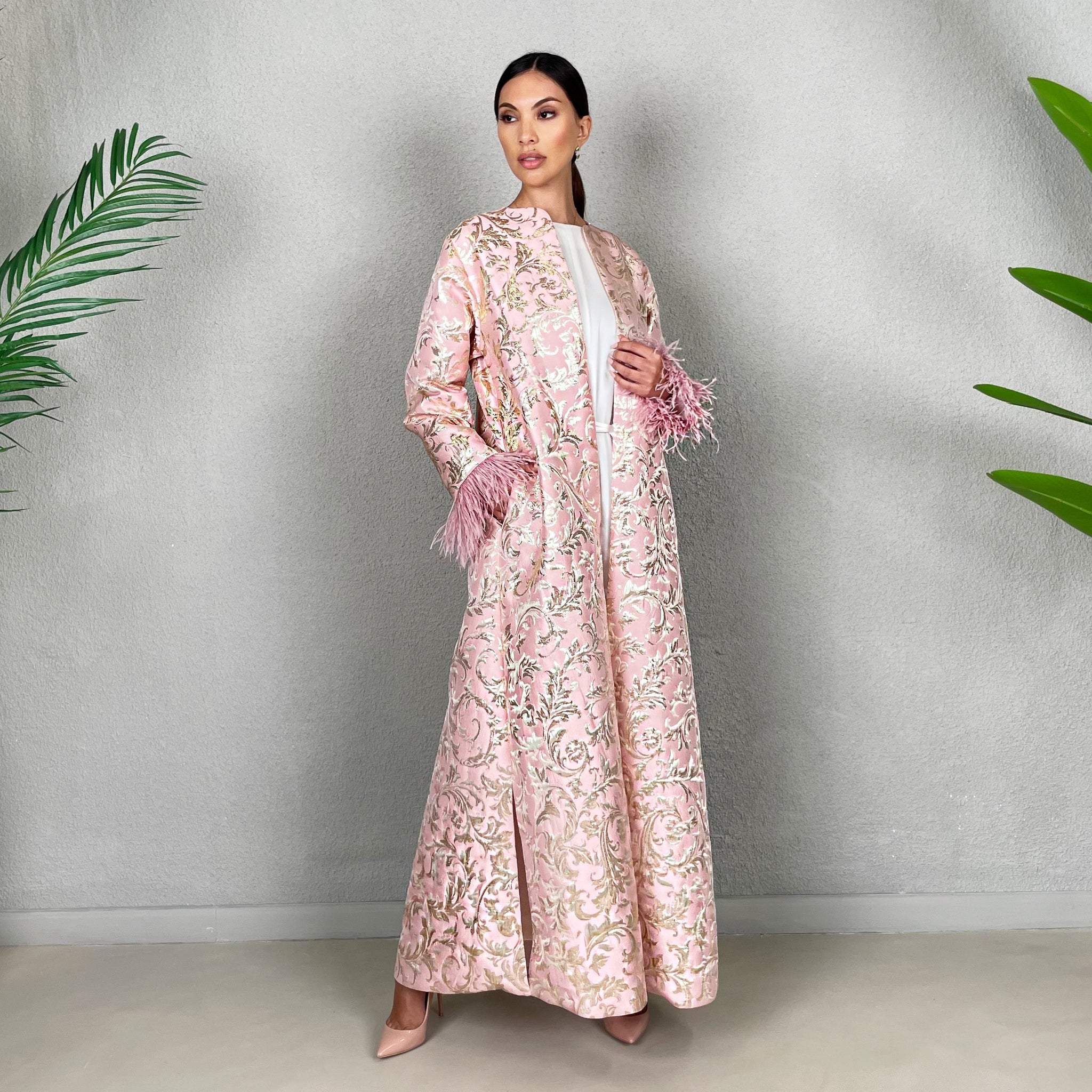RAM22 BLUSH PINK BROCADE ABAYA