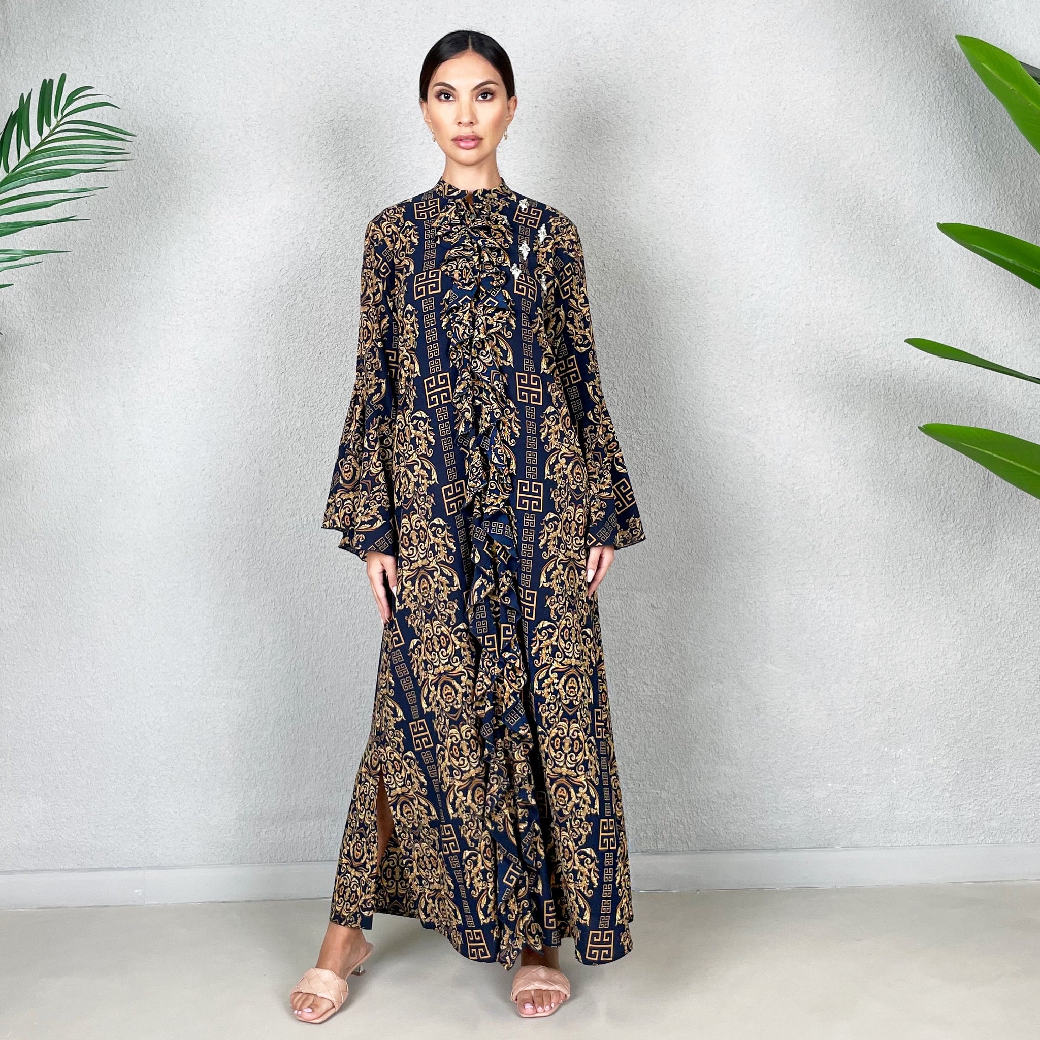 RAM22 MIDNIGHT BLUE AMAL PRINTED SHIRT DRESS