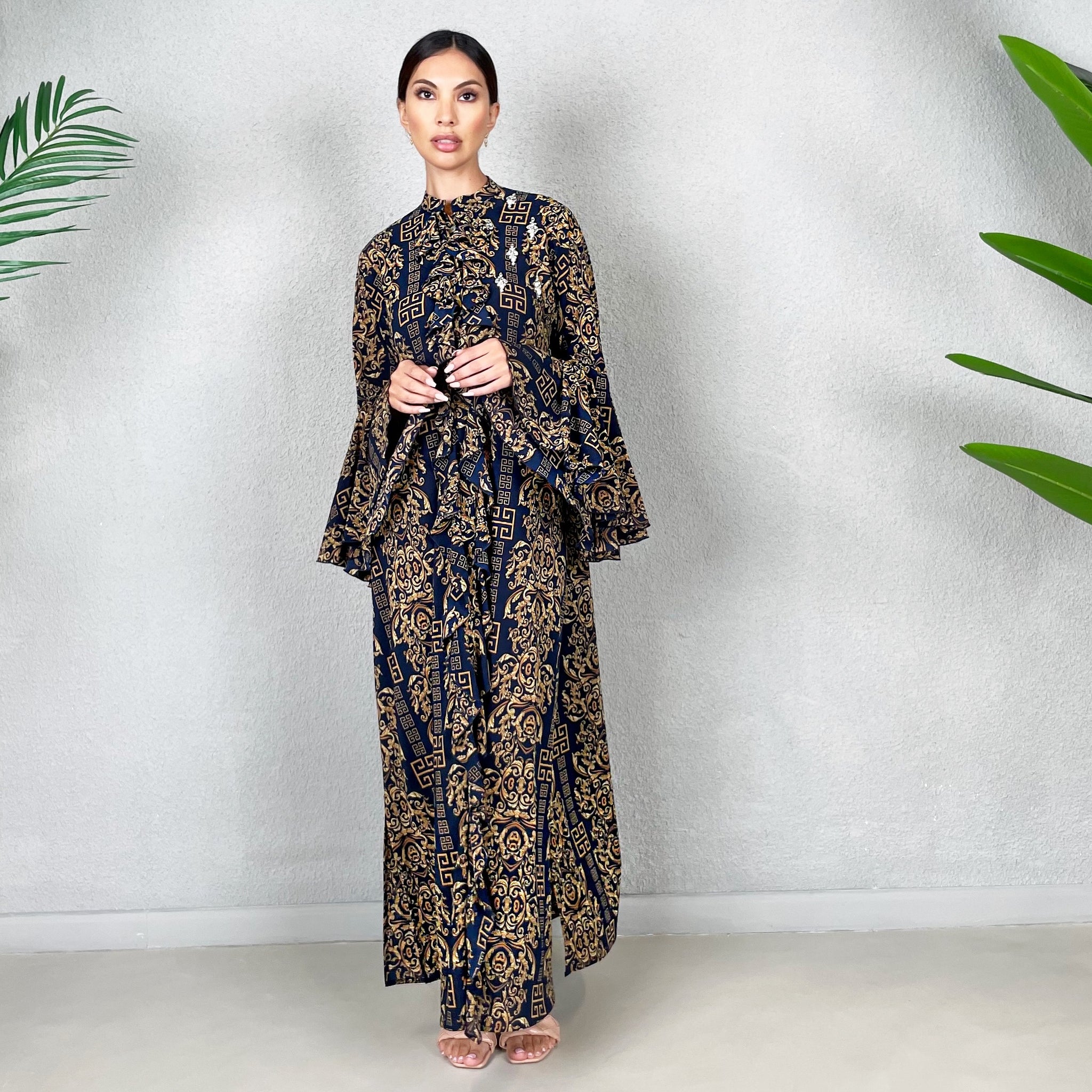 RAM22 MIDNIGHT BLUE AMAL PRINTED SHIRT DRESS