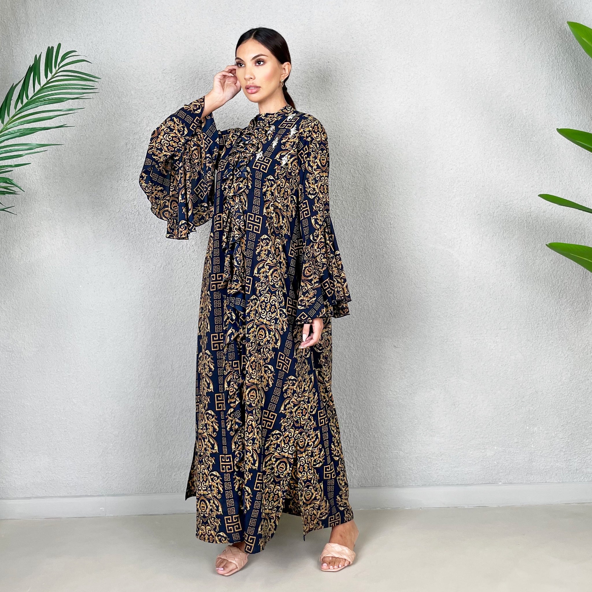 RAM22 MIDNIGHT BLUE AMAL PRINTED SHIRT DRESS