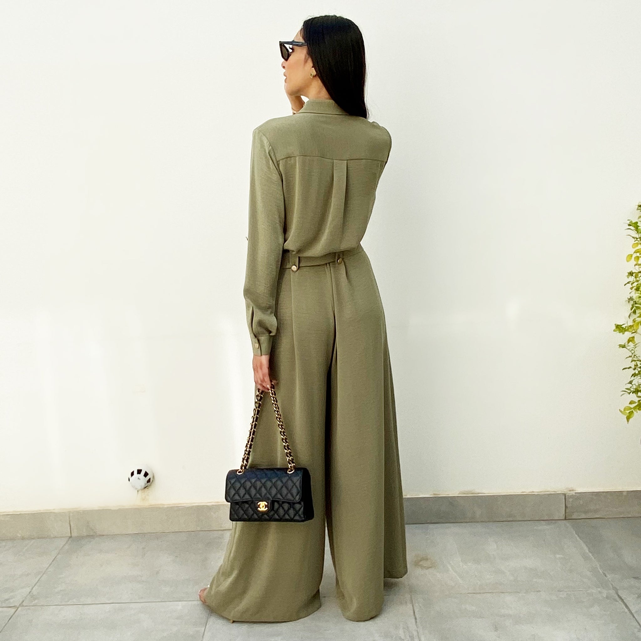 AW20 MOSS SILK MATT GREEN UTILITY JUMPSUIT