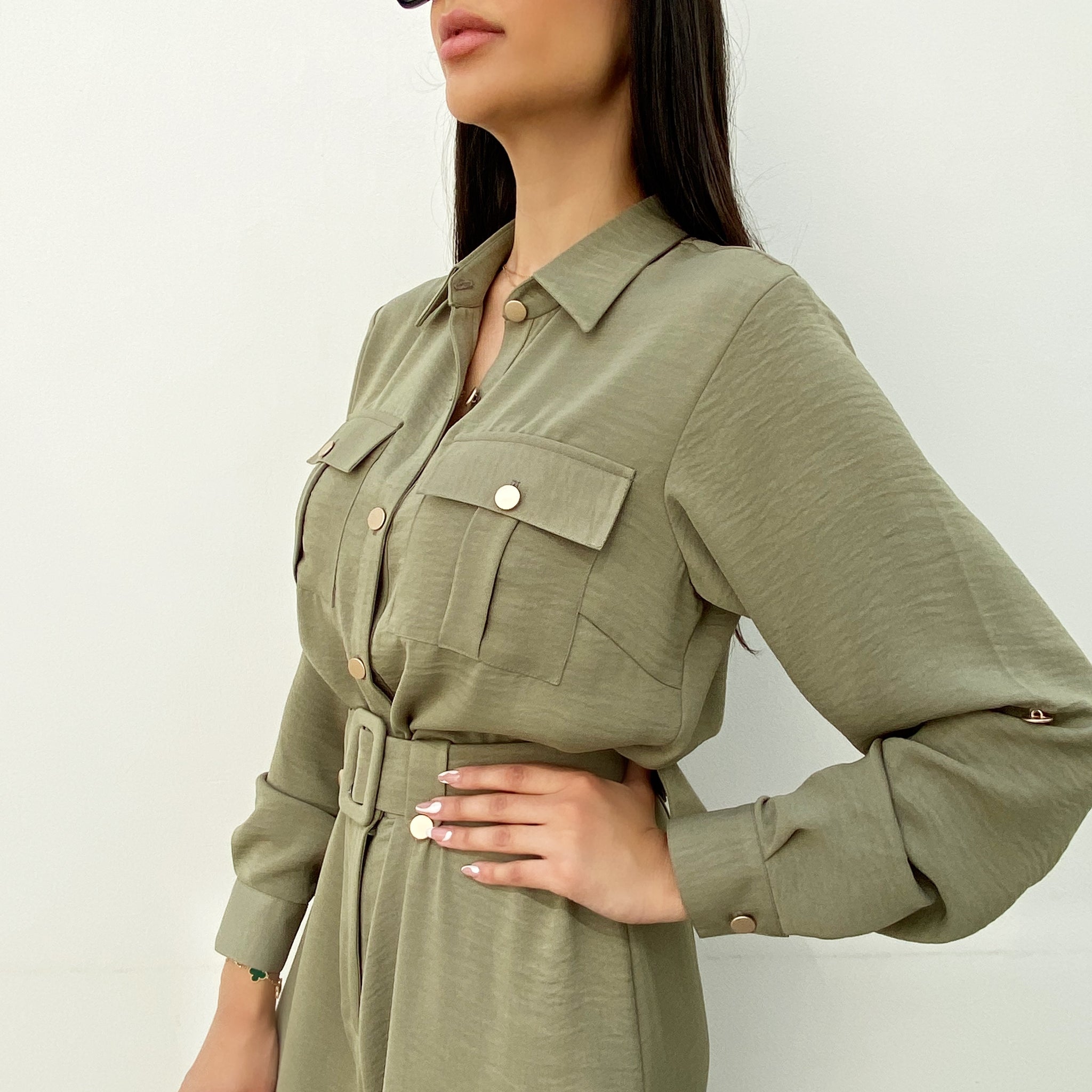 AW20 MOSS GREEN UTILITY JUMPSUIT