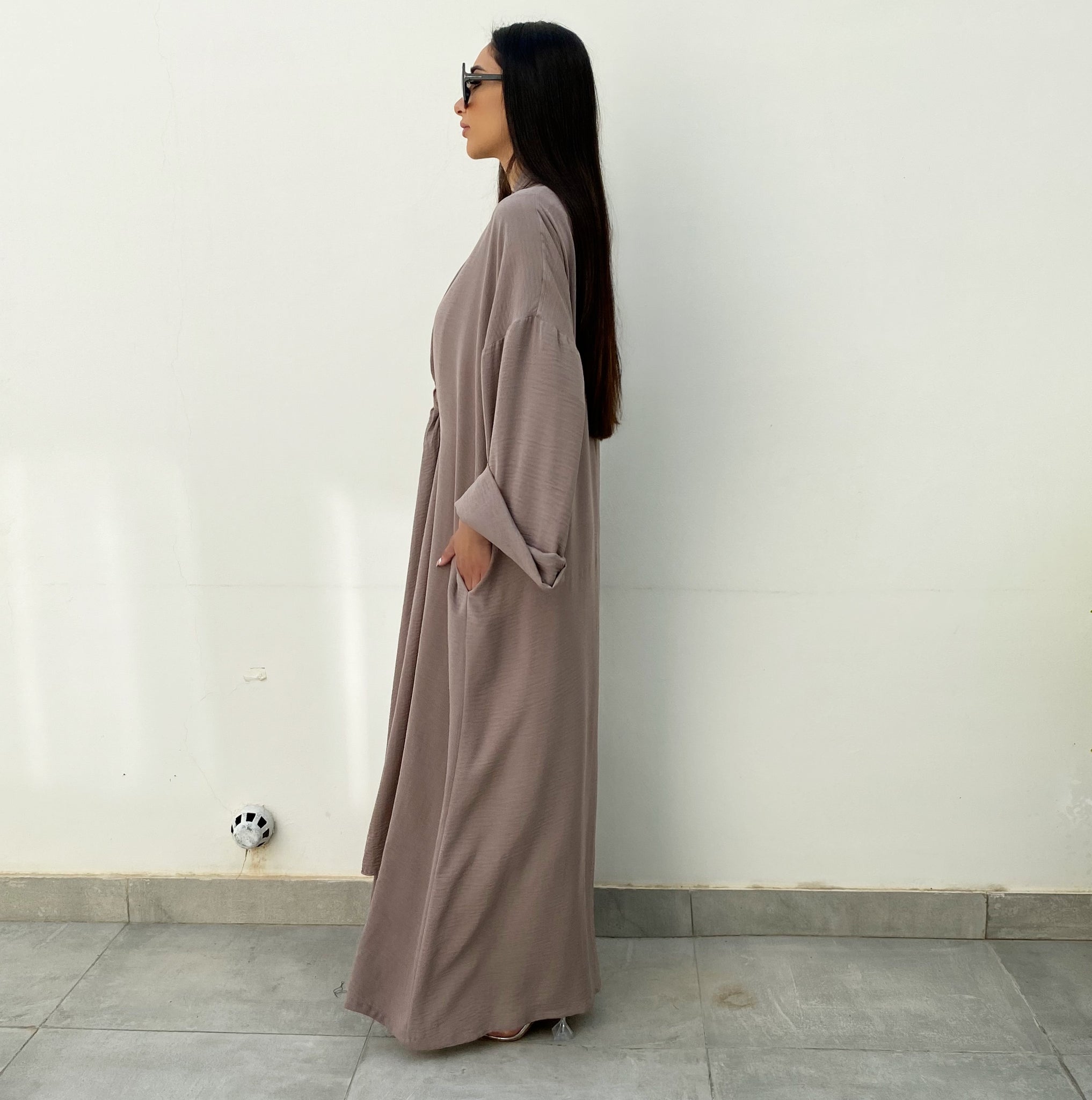 AW20 SIGNATURE TAUPE TIE ABAYA & MATCHING T SHIRT DRESS SET