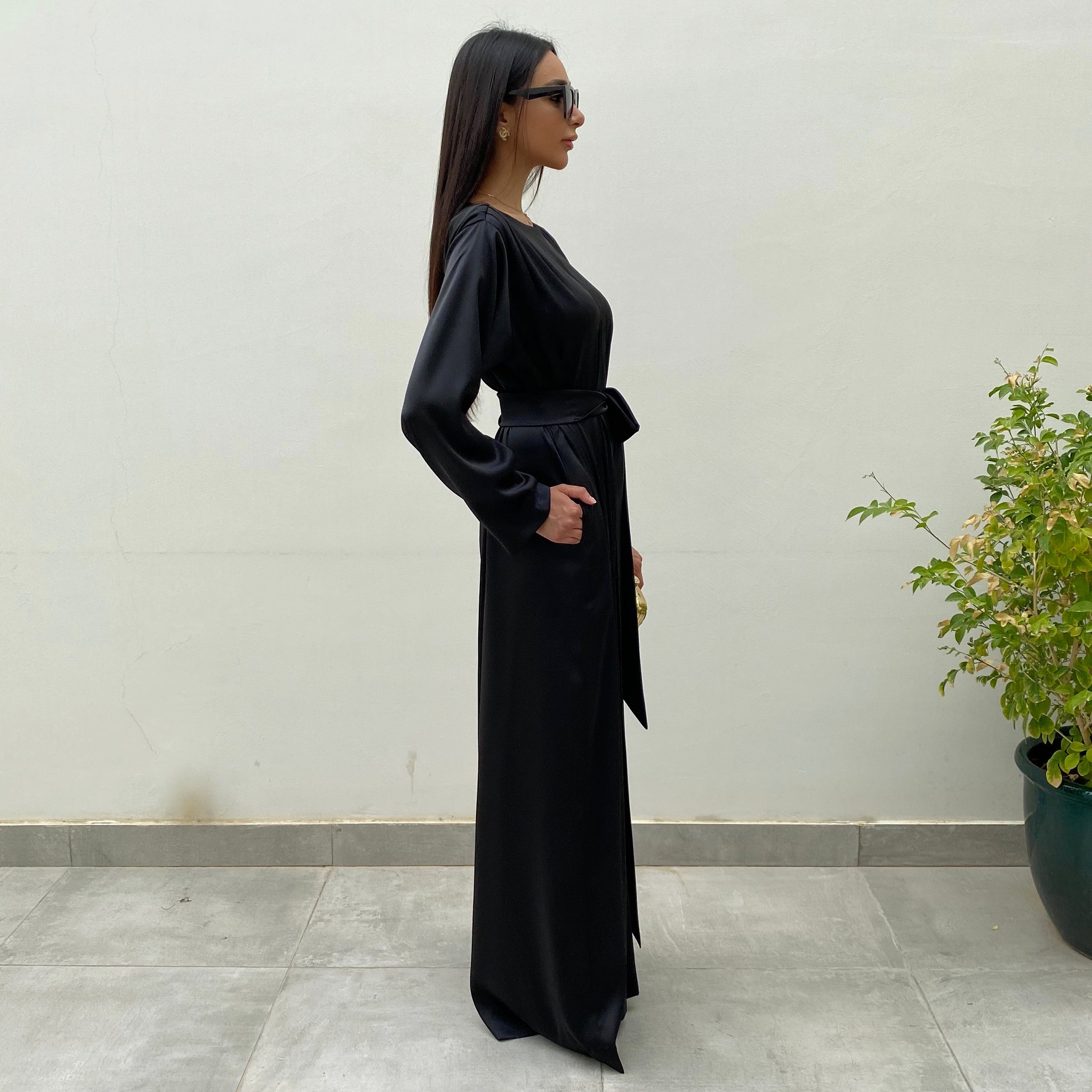 RAM20 BLACK SILK MATT SATIN WIDE LEG JUMPSUIT