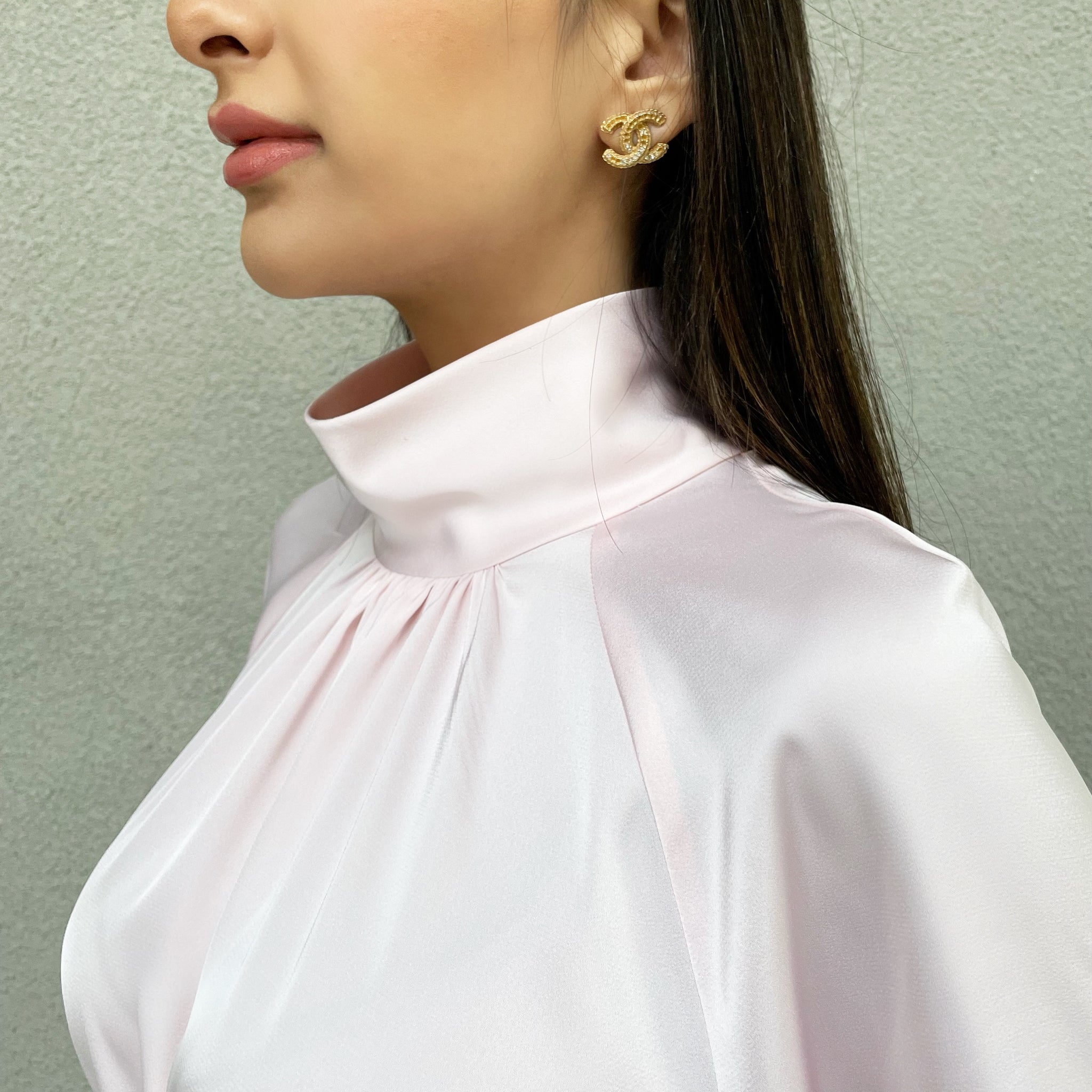 AW 21 AMANI PINK CREPE SATIN HIGH NECK DRESS