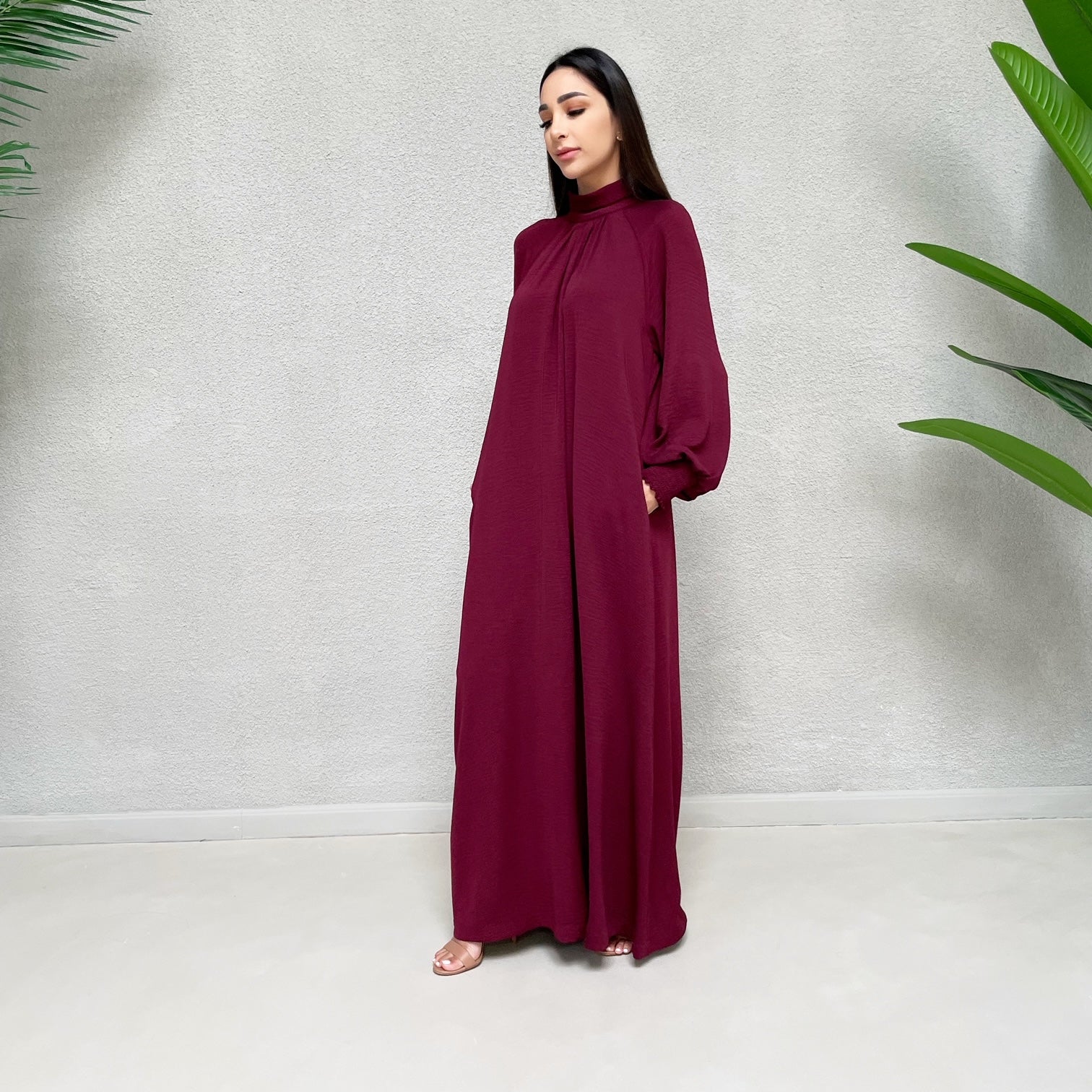 AW 21 HALA HIGH NECK SMOCK CUFF DRESS GRAPE
