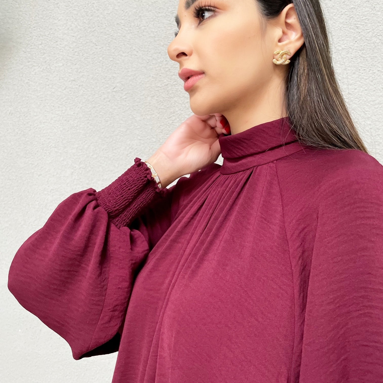 AW 21 HALA HIGH NECK SMOCK CUFF DRESS GRAPE