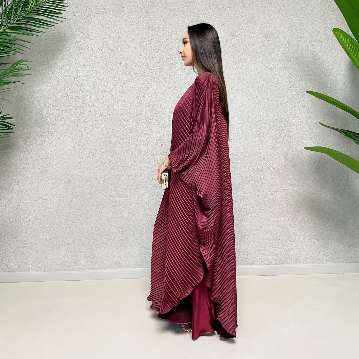 AW 21 BURGUNDY EVENING PLEATED KAFTAN
