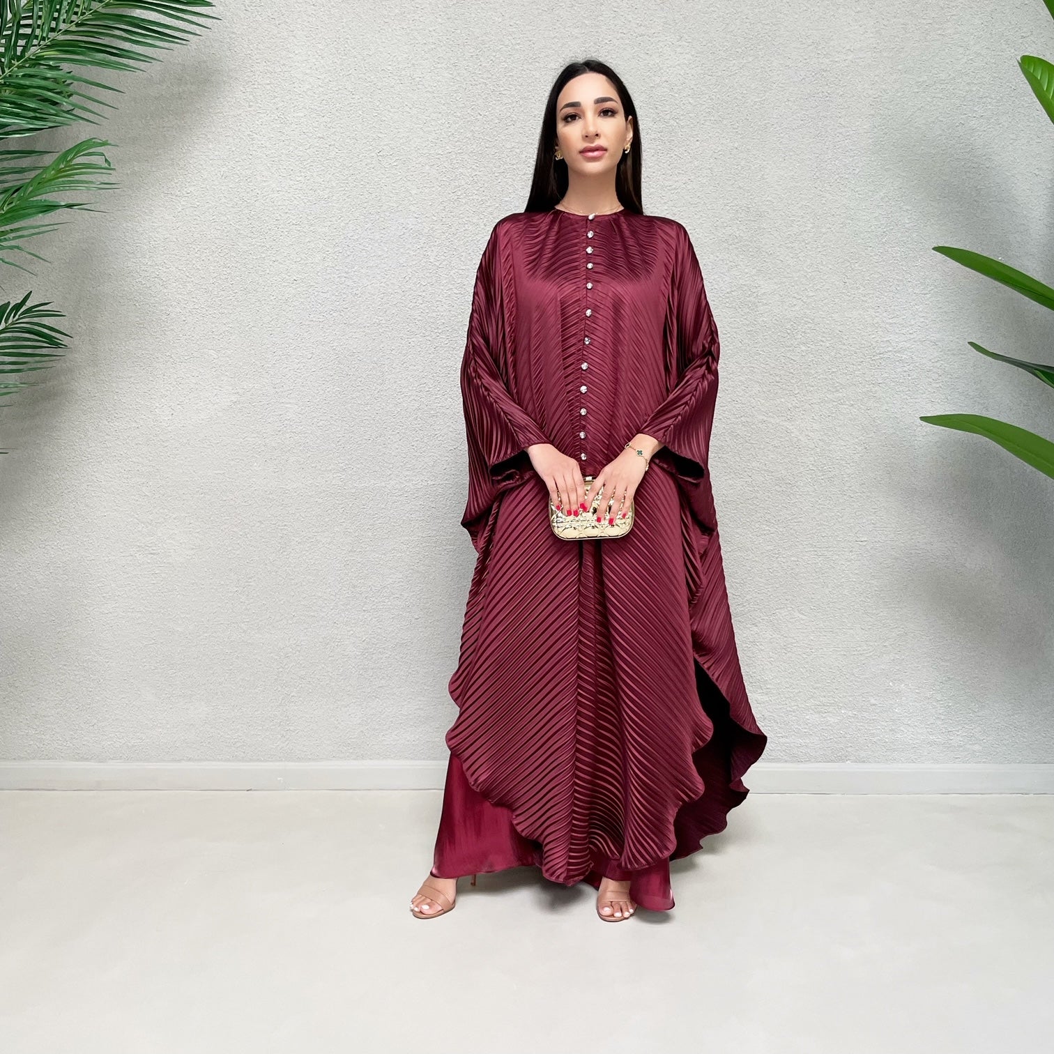 AW 21 BURGUNDY EVENING PLEATED KAFTAN