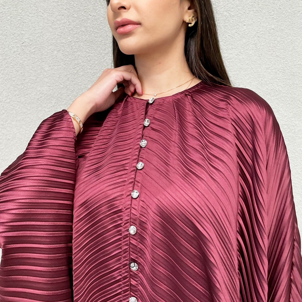AW 21 BURGUNDY EVENING PLEATED KAFTAN