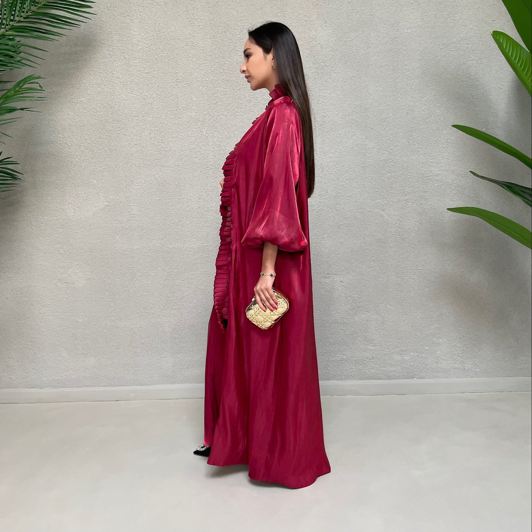 AW 21 BURGUNDY NOORA ORGANZA RUFFLE ABAYA