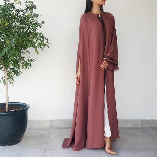 AW17 SEMI-CAPE ABAYA IN RUST WITH GOLD& TULLE