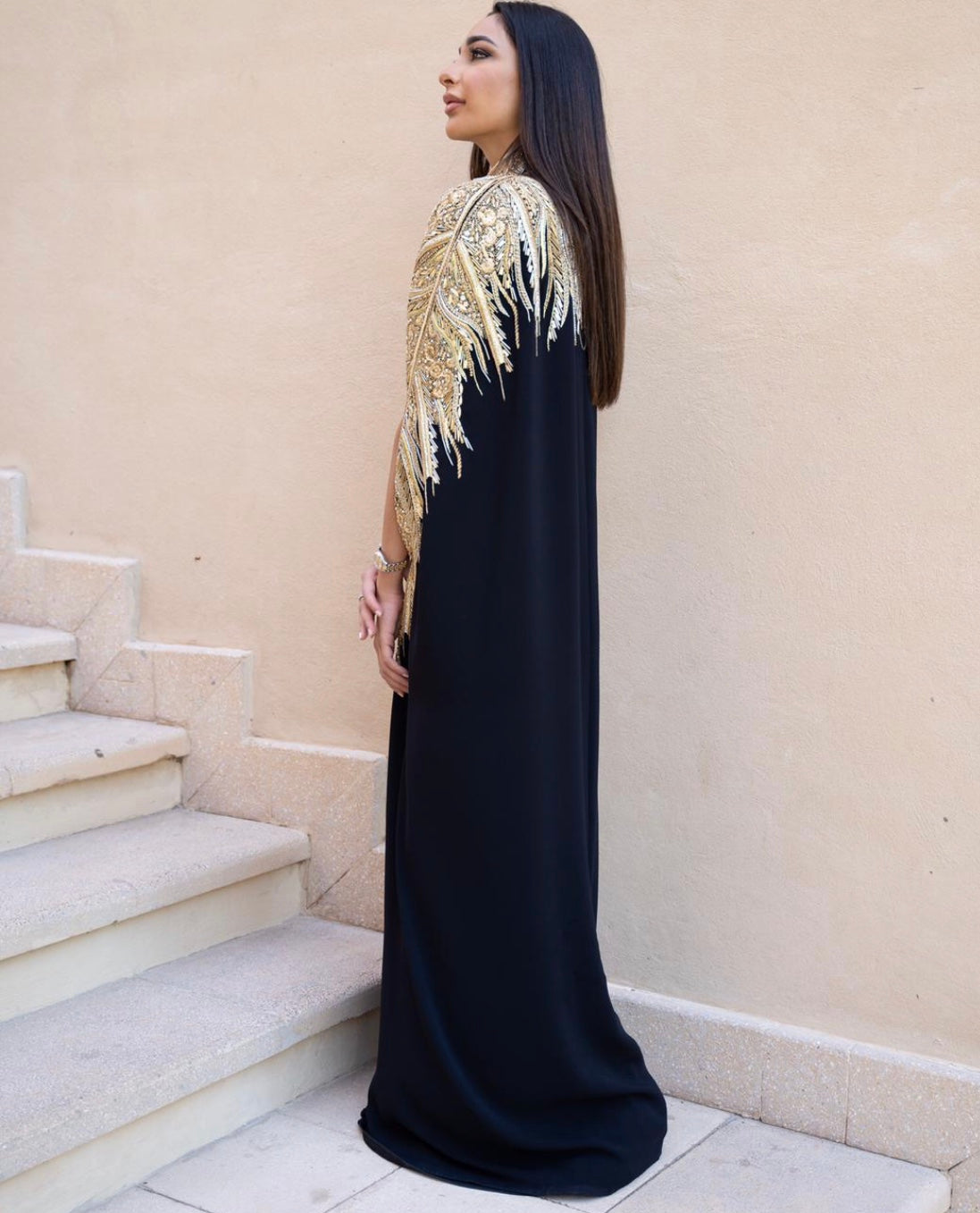 RAM19 SHAMSA BLACK EMBELLISHED CAPE