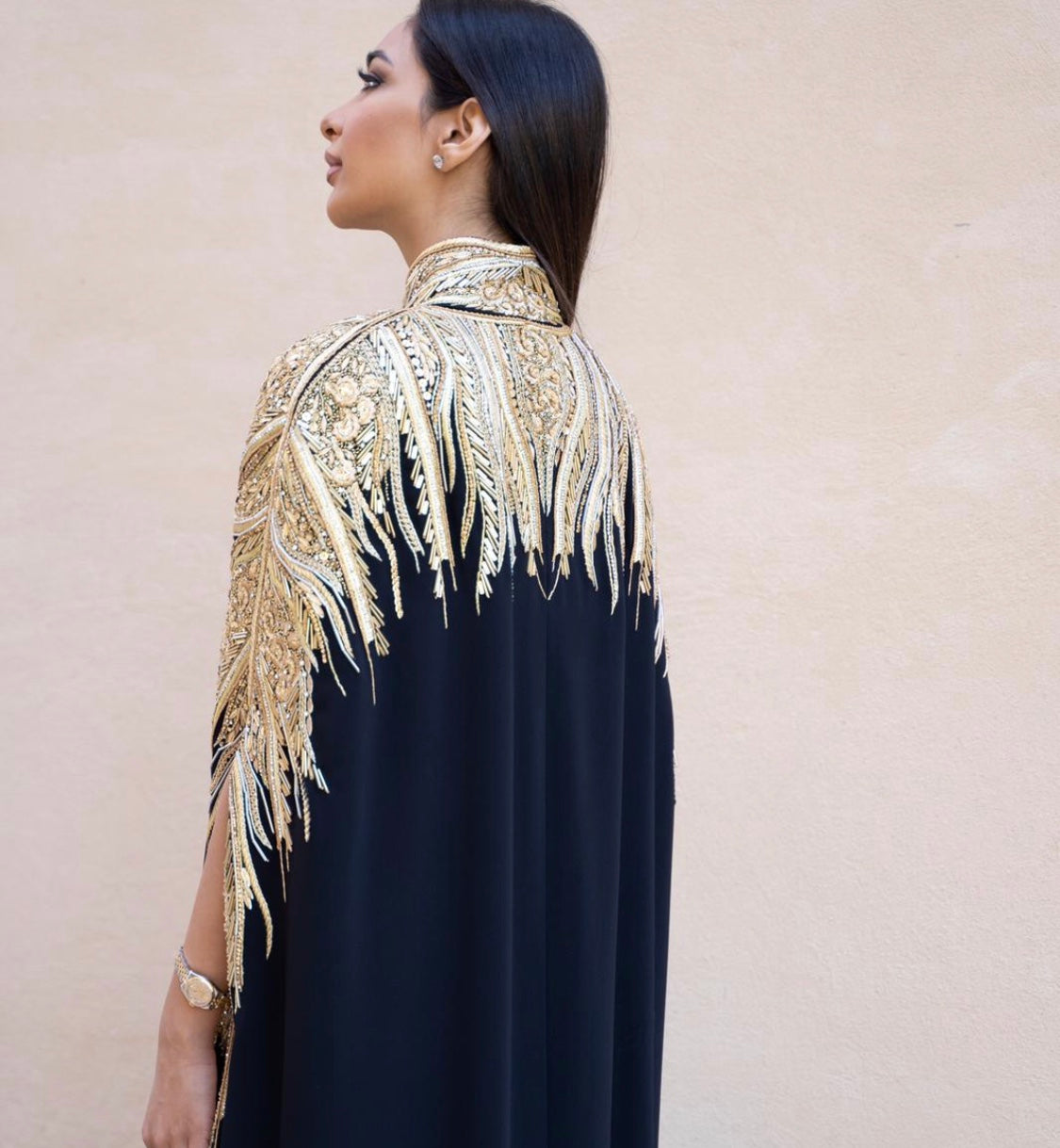 RAM19 SHAMSA BLACK EMBELLISHED CAPE