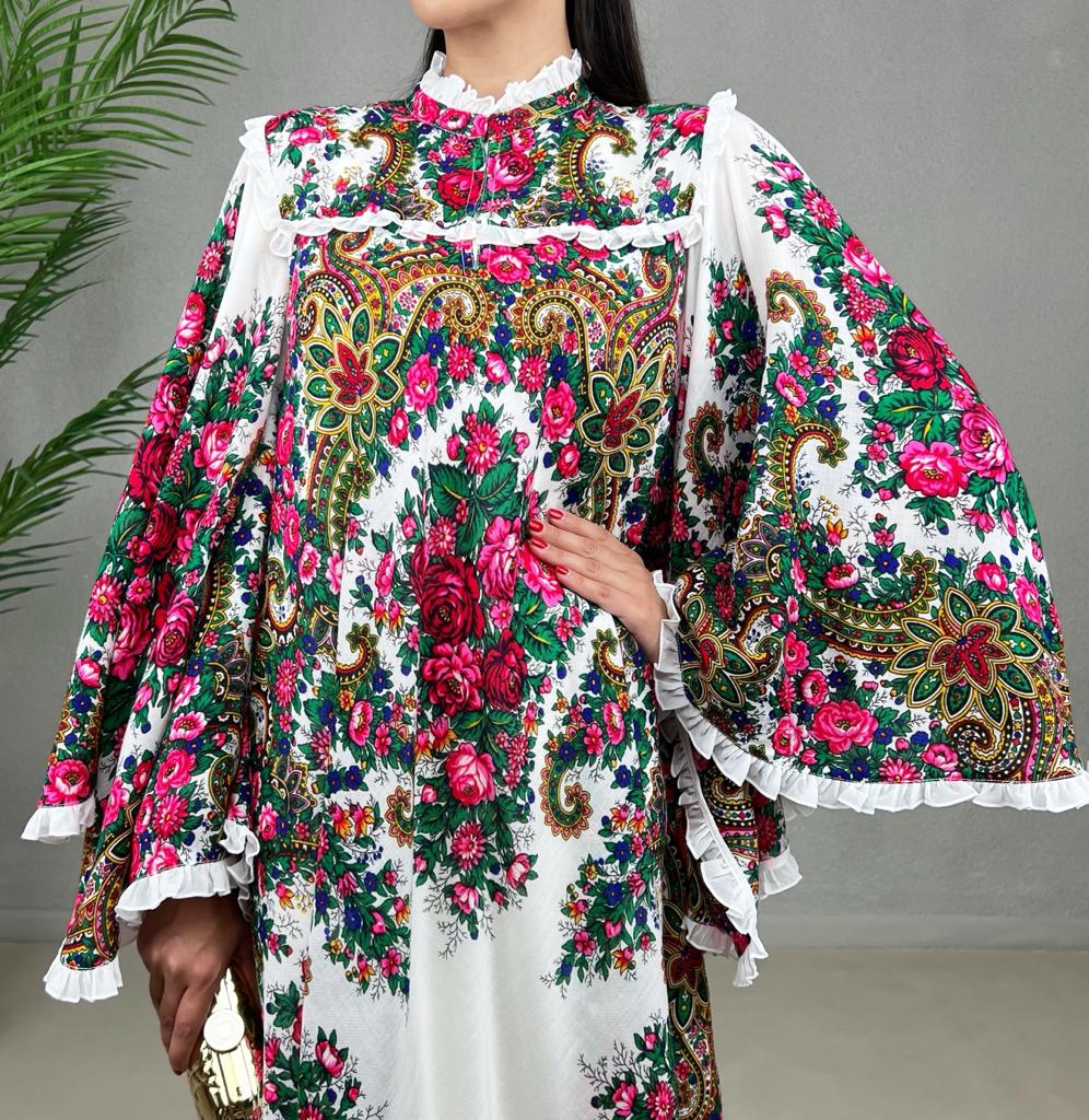 SS22 FOLK PRINT COTTON FLARE DRESS