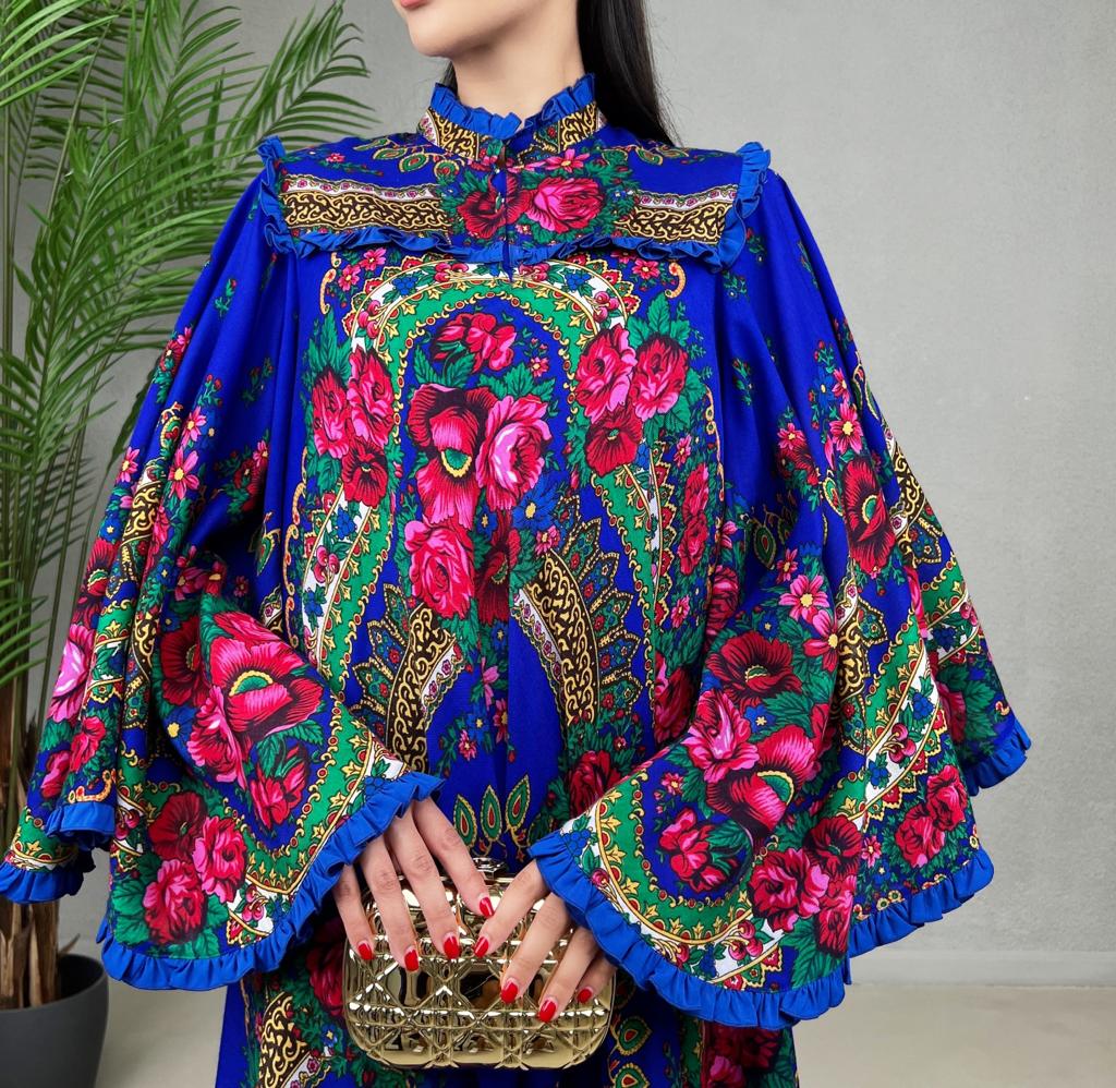 SS22 FOLK PRINT COTTON FLARE DRESS