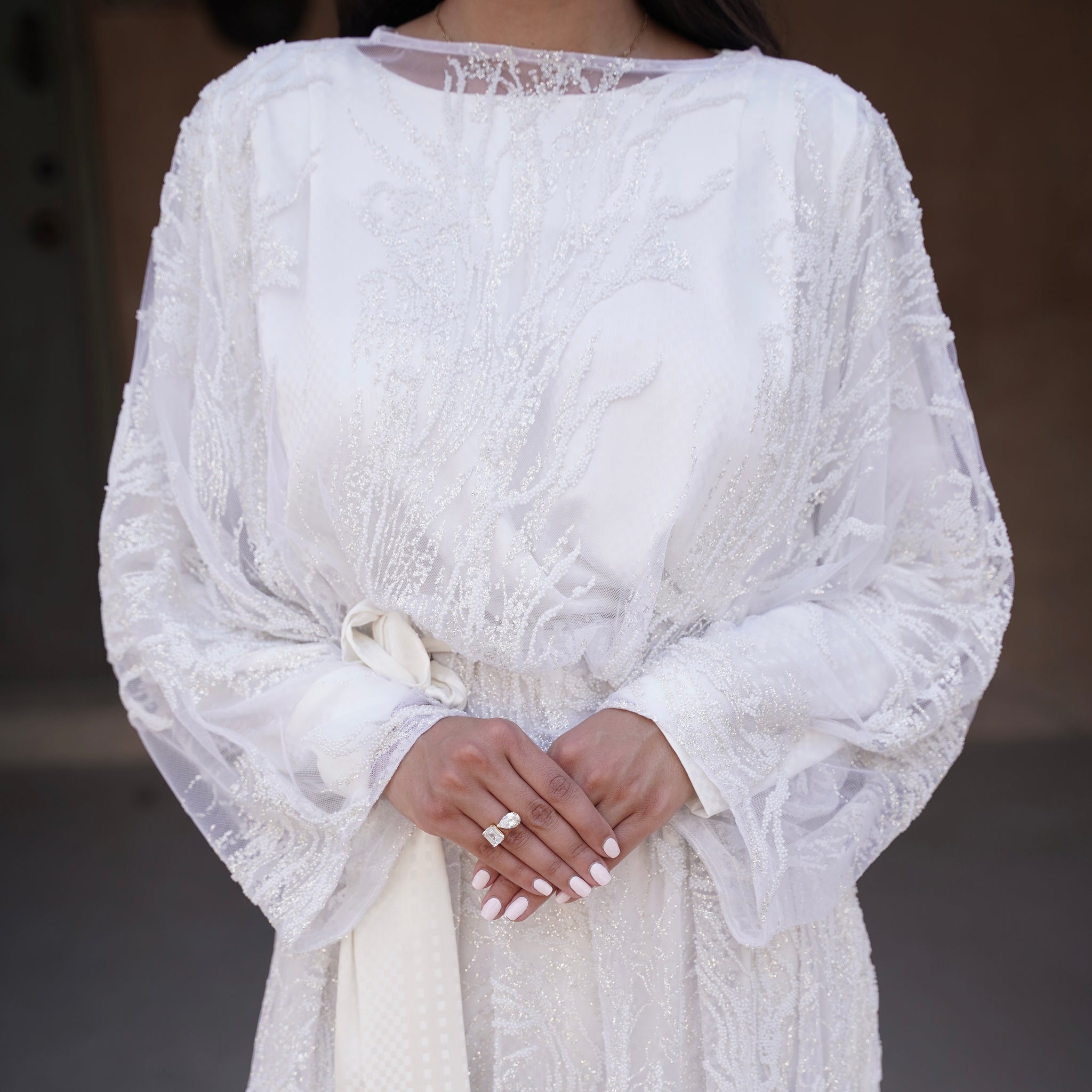 RAM21 SELINA OFF WHITE TULLE & BEADS SATIN JUMPSUIT