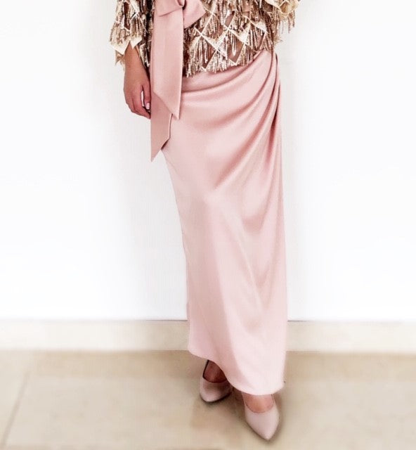 AW18 PEACH NUDE ASYMMETRICAL DRAPE SKIRT