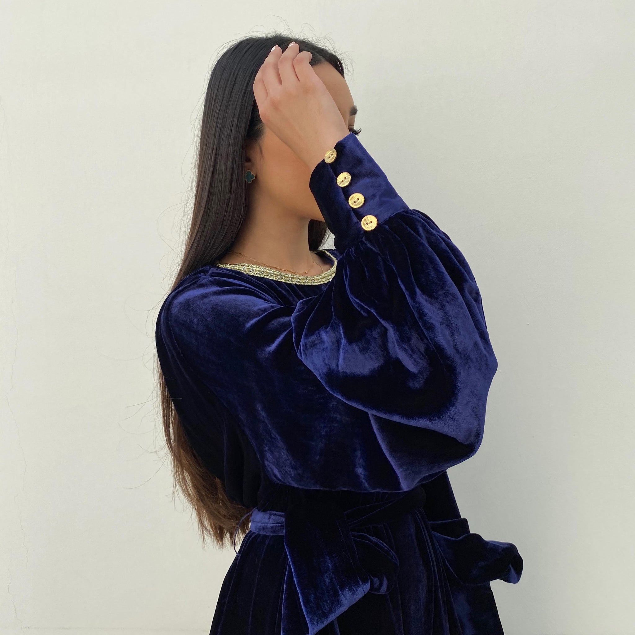 AW20 MIDNIGHT BLUE SILK VELVET JUMPSUIT