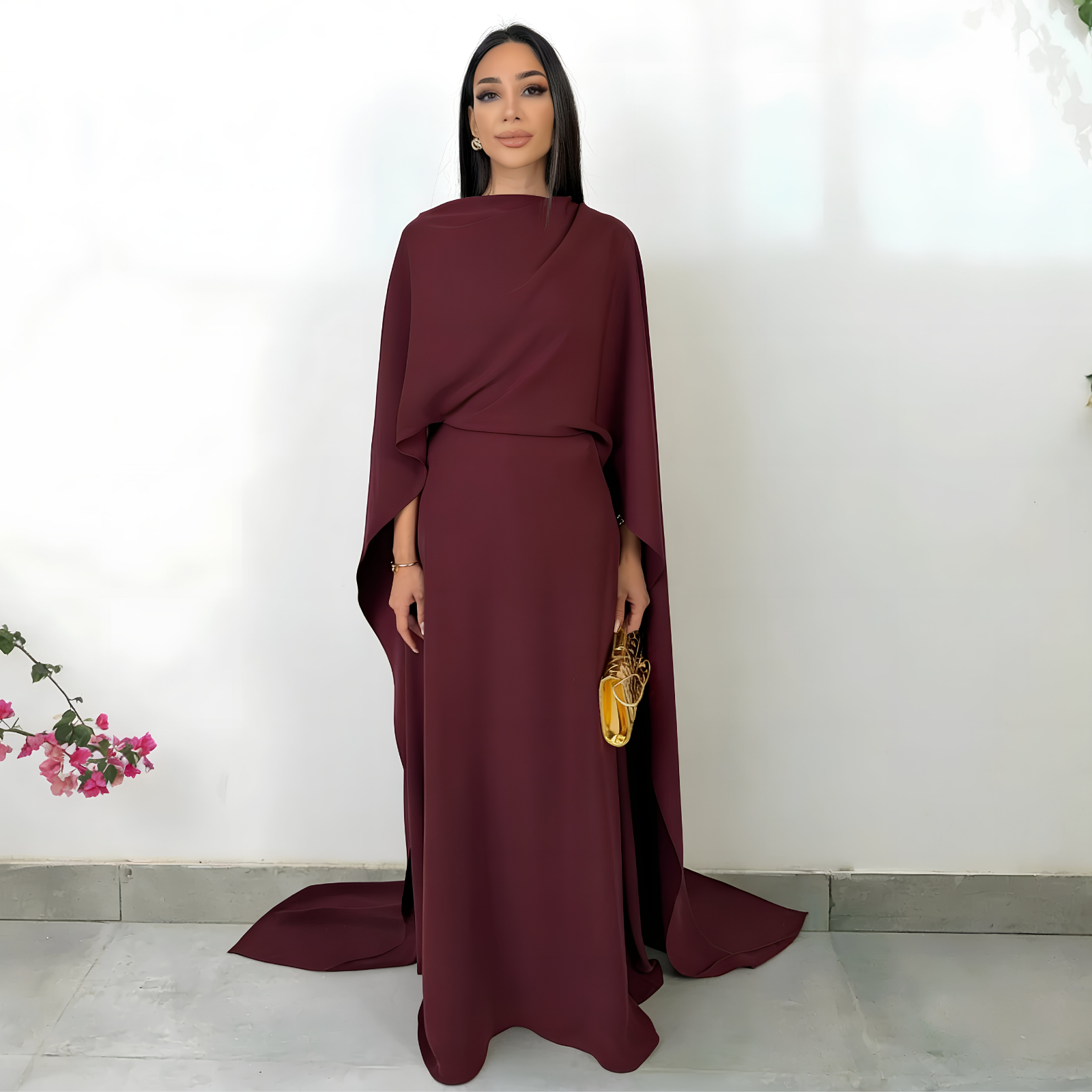 RAM26 FELIZ BURGUNDY DRAPE DRESS