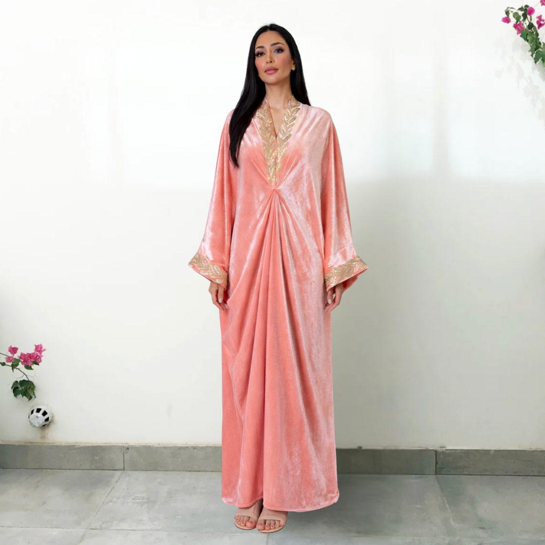 RAM26 JAMILA KNOT PINK VELVET KAFTAN