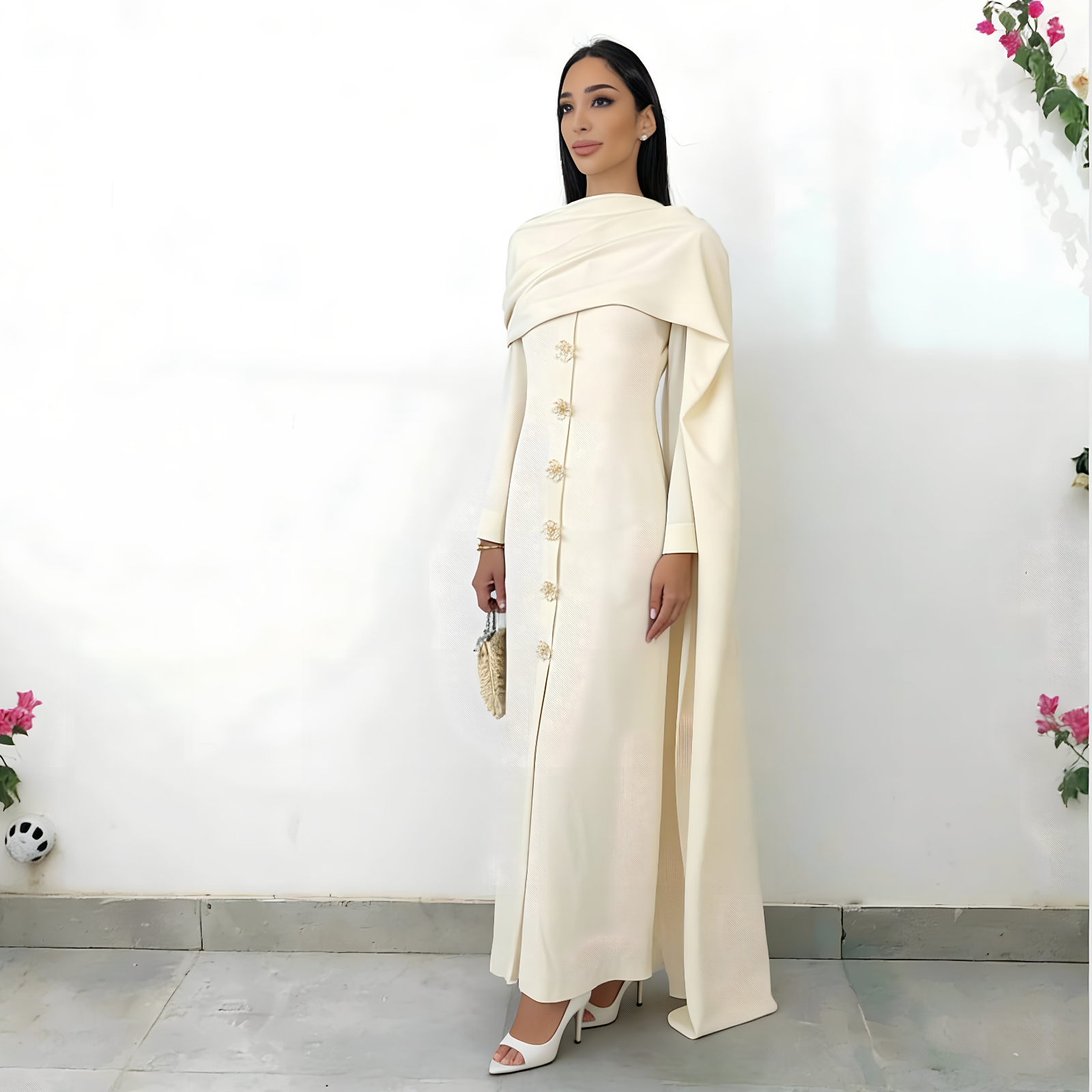 RAM26 ELLA CREAM SHAWL DRESS