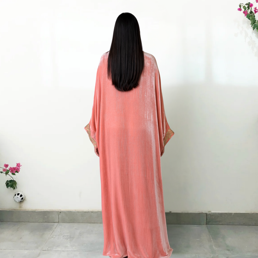 RAM26 JAMILA KNOT PINK VELVET KAFTAN