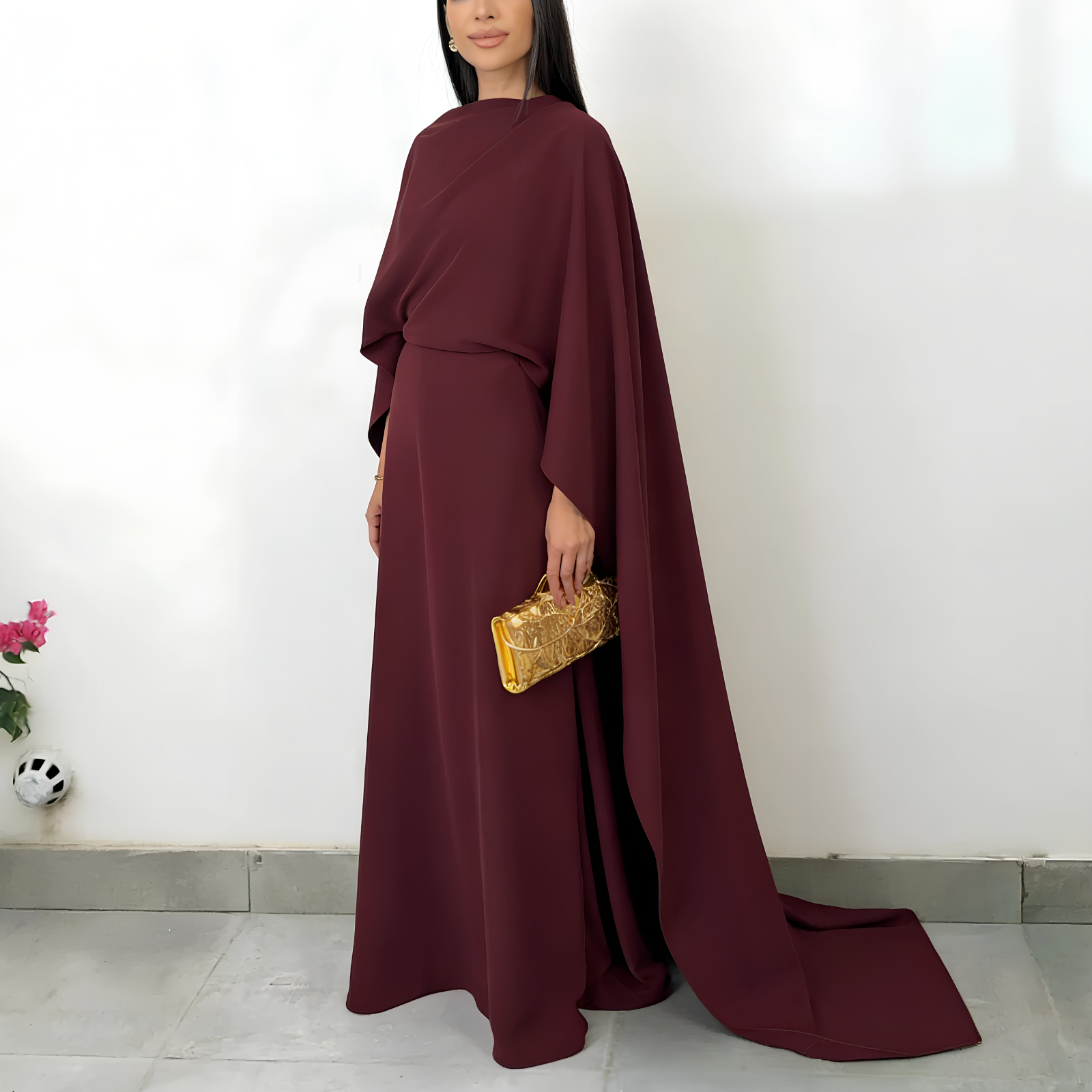 RAM26 FELIZ BURGUNDY DRAPE DRESS