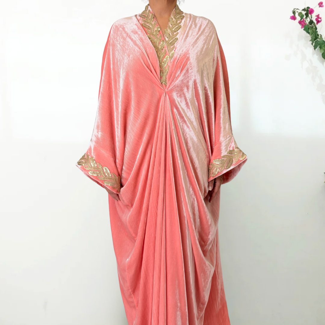 RAM26 JAMILA KNOT PINK VELVET KAFTAN