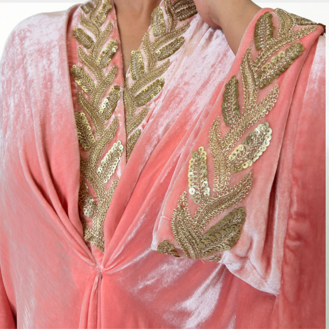 RAM26 JAMILA KNOT PINK VELVET KAFTAN