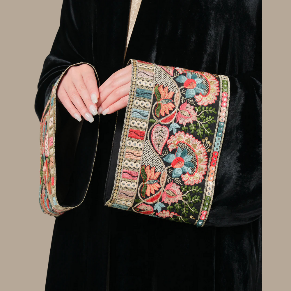 RAM25 BLACK SILK VELVET ABAYA