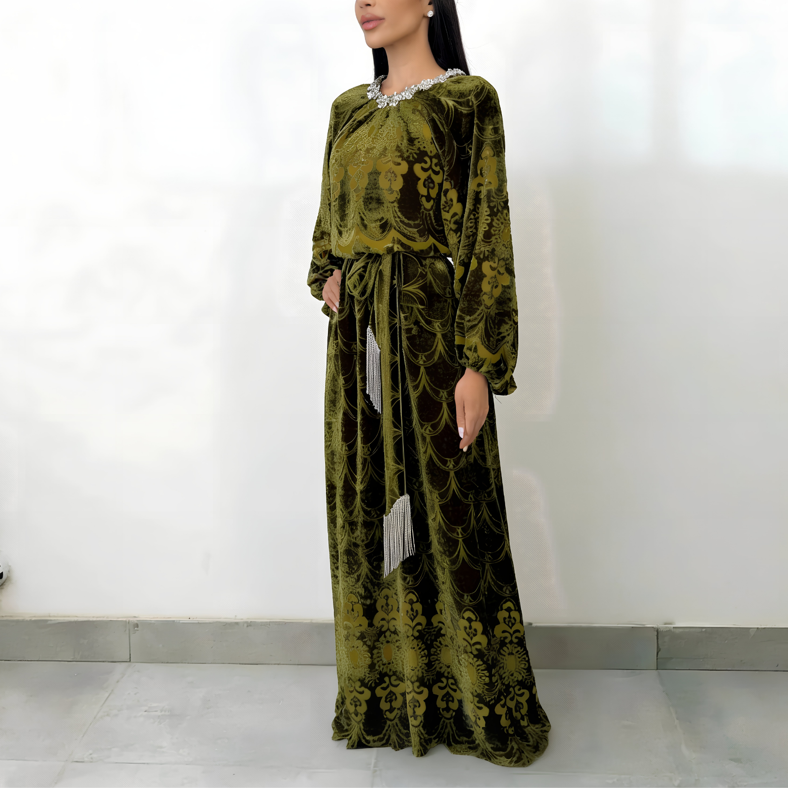 RAM26 ALIYA OLIVE DEVORE DRESS